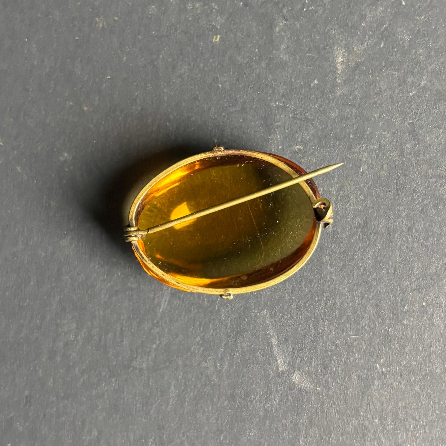 Victorian Style Amber Glass Brooch in Hand-Made Mount