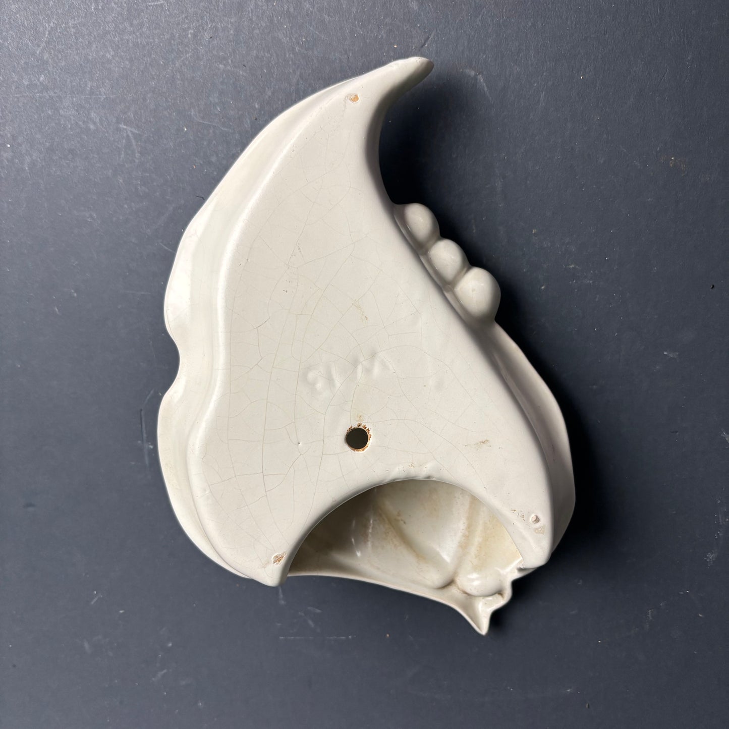 Newtone Pottery Wall Pocket – Cream Glaze Mid-Century Australian c.1940s–50s