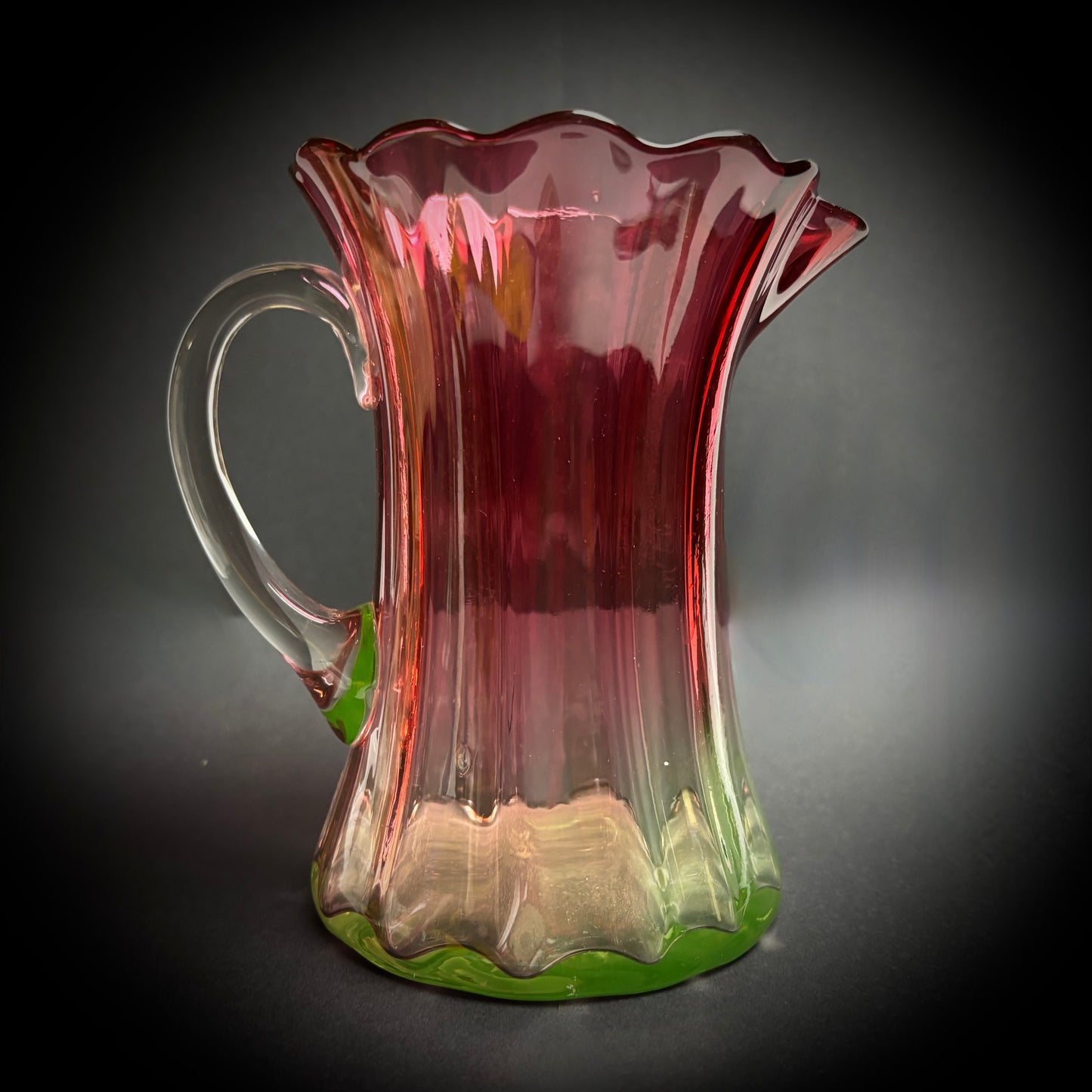 Victorian Rubina Verde Uranium Glass Jug