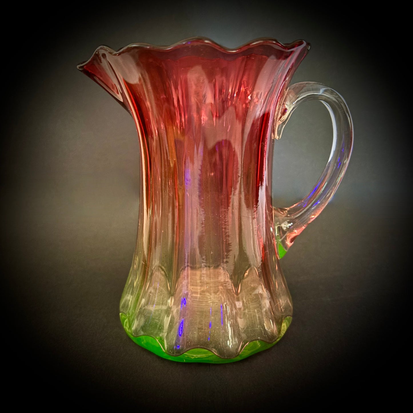 Victorian Rubina Verde Uranium Glass Jug