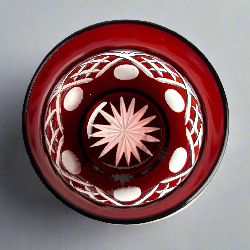 Vintage Bohemian Cranberry Ruby Red Cut to Clear Crystal Lidded Jar