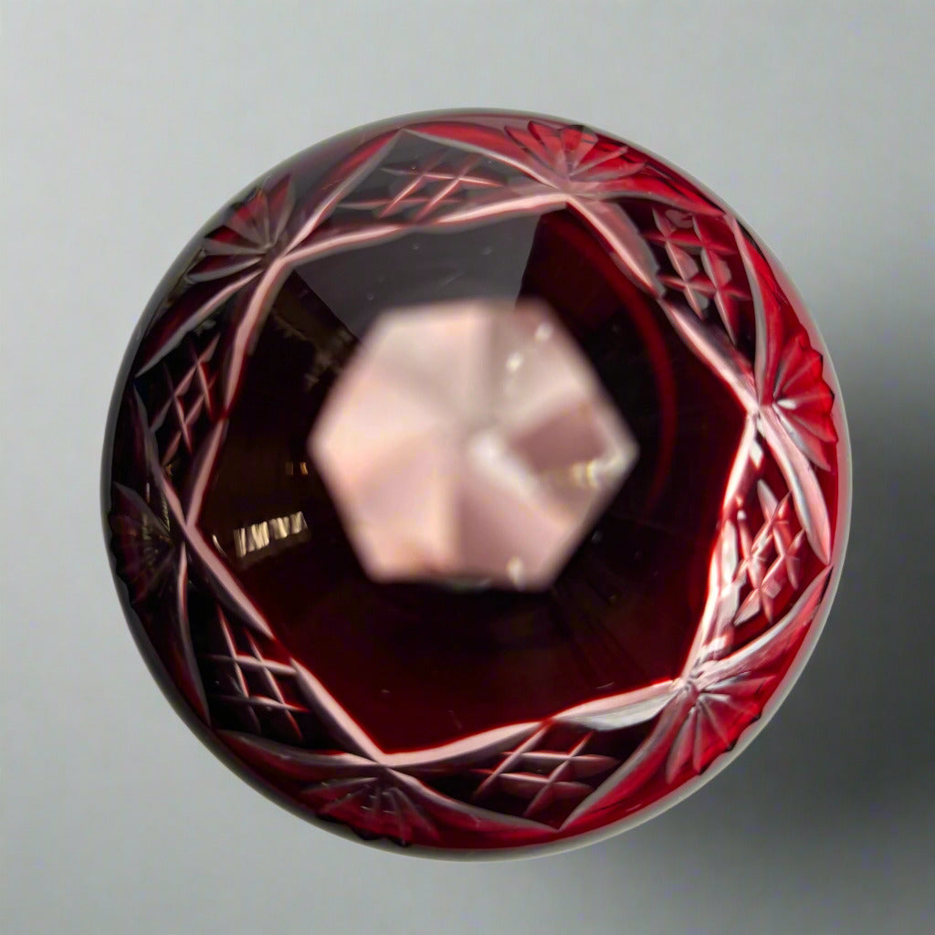 Vintage Bohemian Cranberry Ruby Red Cut to Clear Crystal Lidded Jar