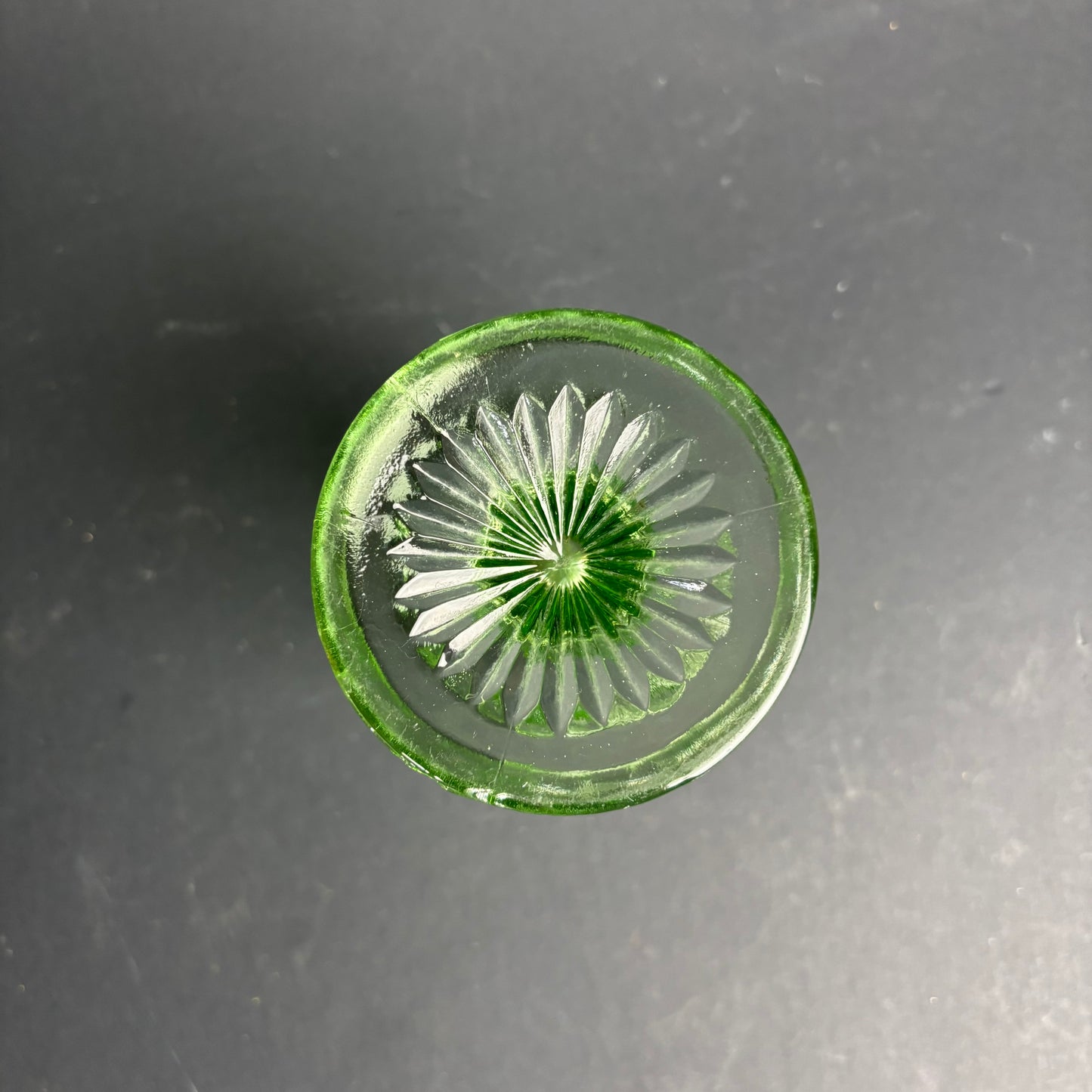 Vintage Green Pressed Glass Vase – Hexagonal Art Deco Style Trumpet Vase