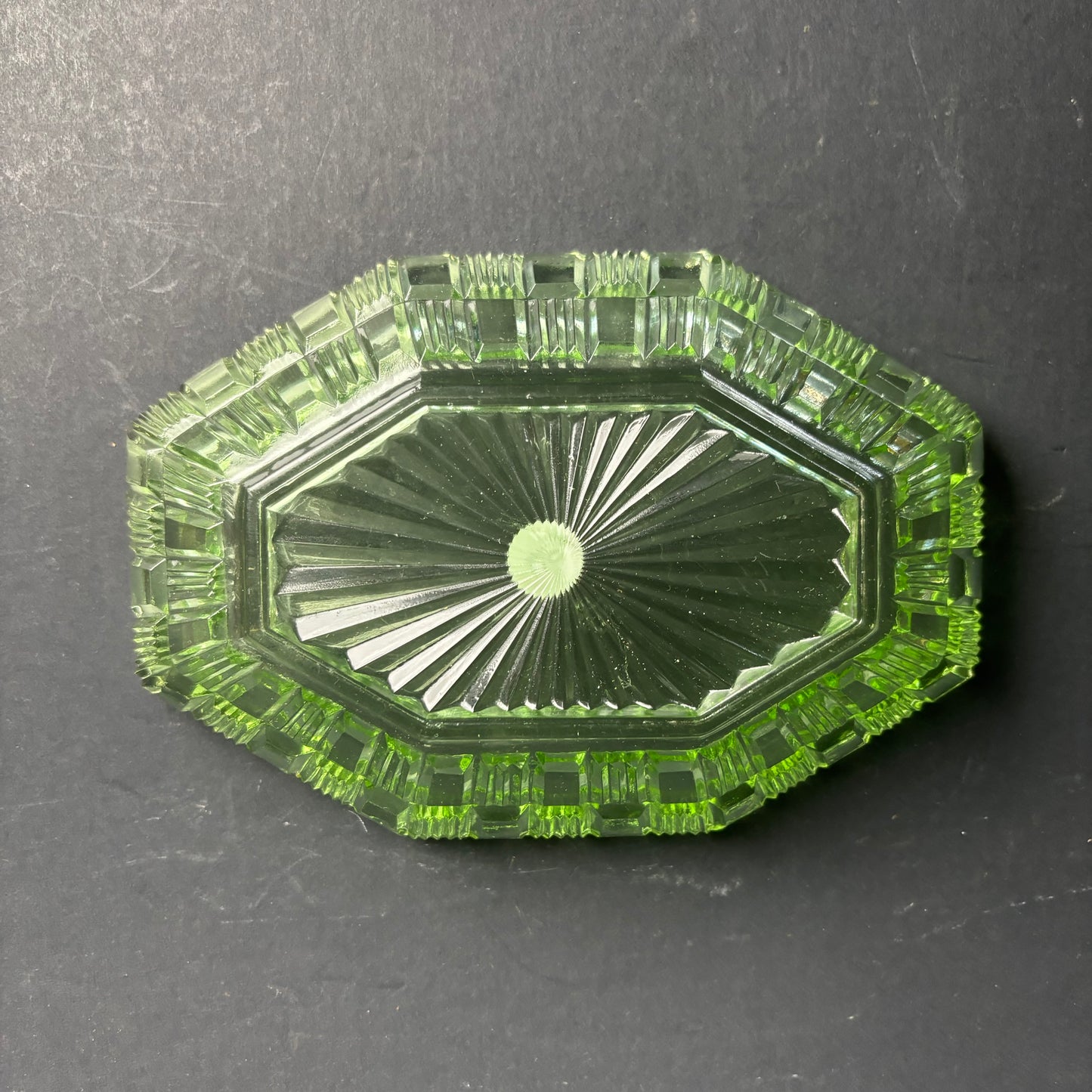 Vintage Green Glass Octagonal Serving Dish – Art Deco Pressed Glass