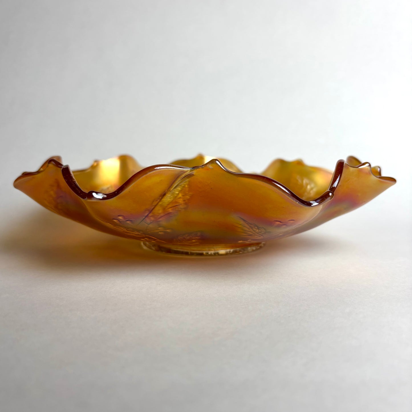 Fenton Holly Ruffled Edge Marigold Carnival Glass Bowl