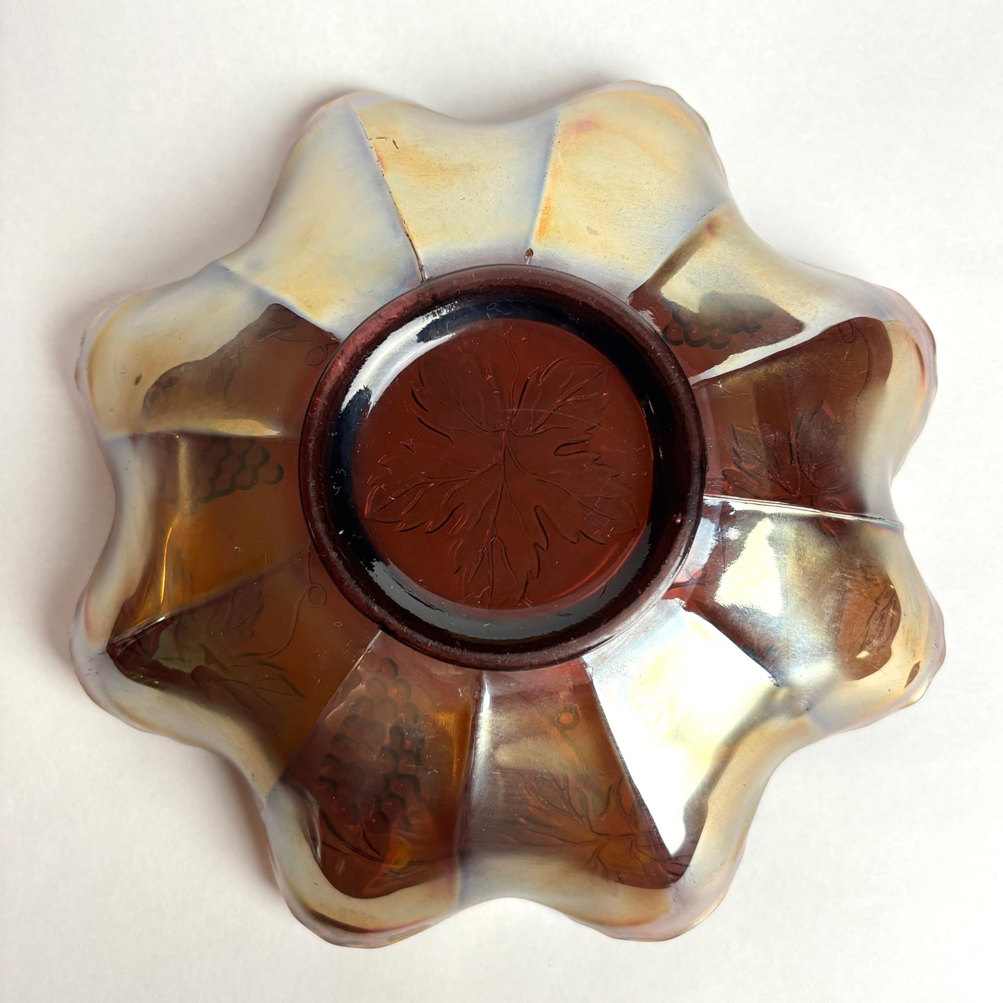 Dugan Amethyst Grape Carnival Glass Bowl