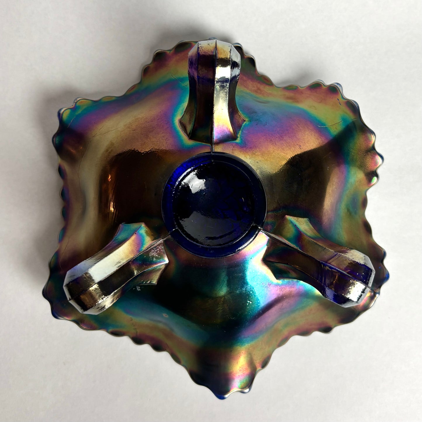 Fenton Footed Blue Amethyst Lotus & Grape Carnival Glass Bowl