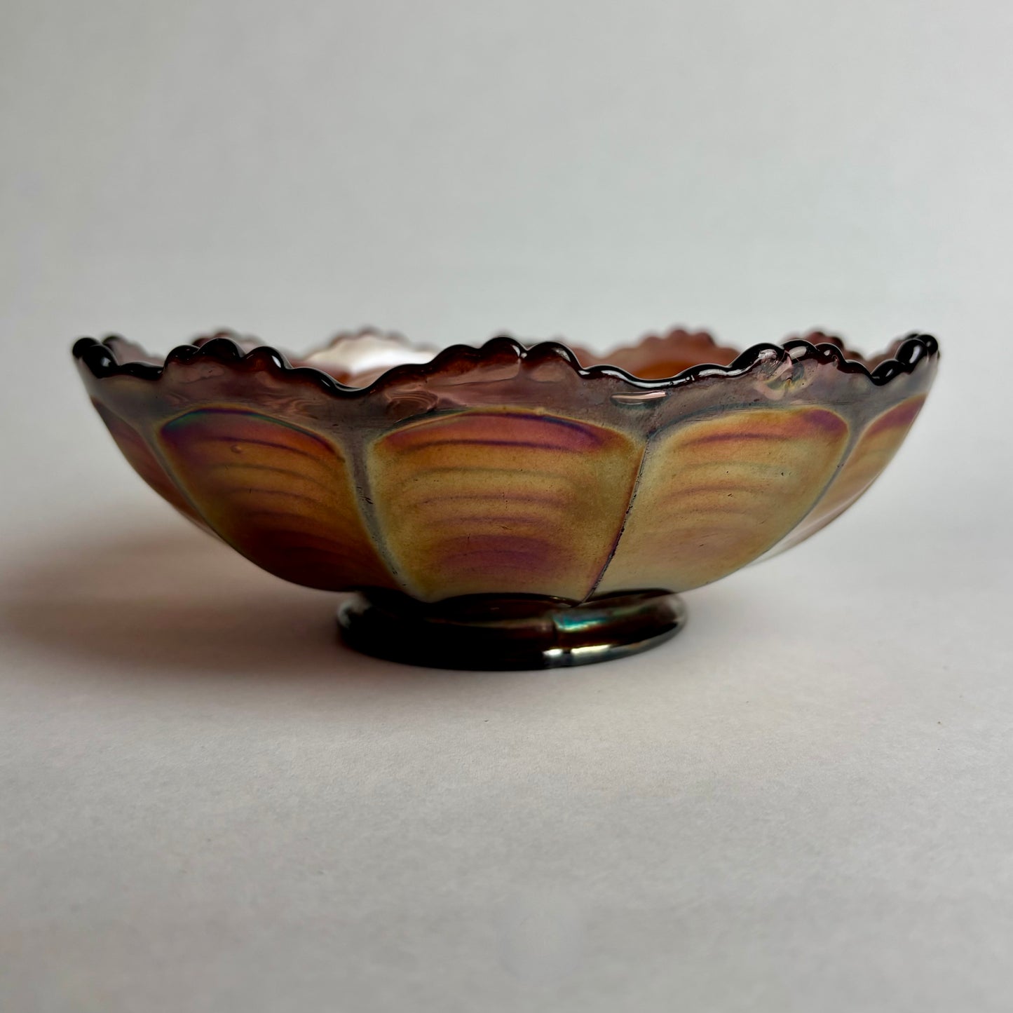 Fenton Amethyst Peacock Tail Carnival Glass Bowl