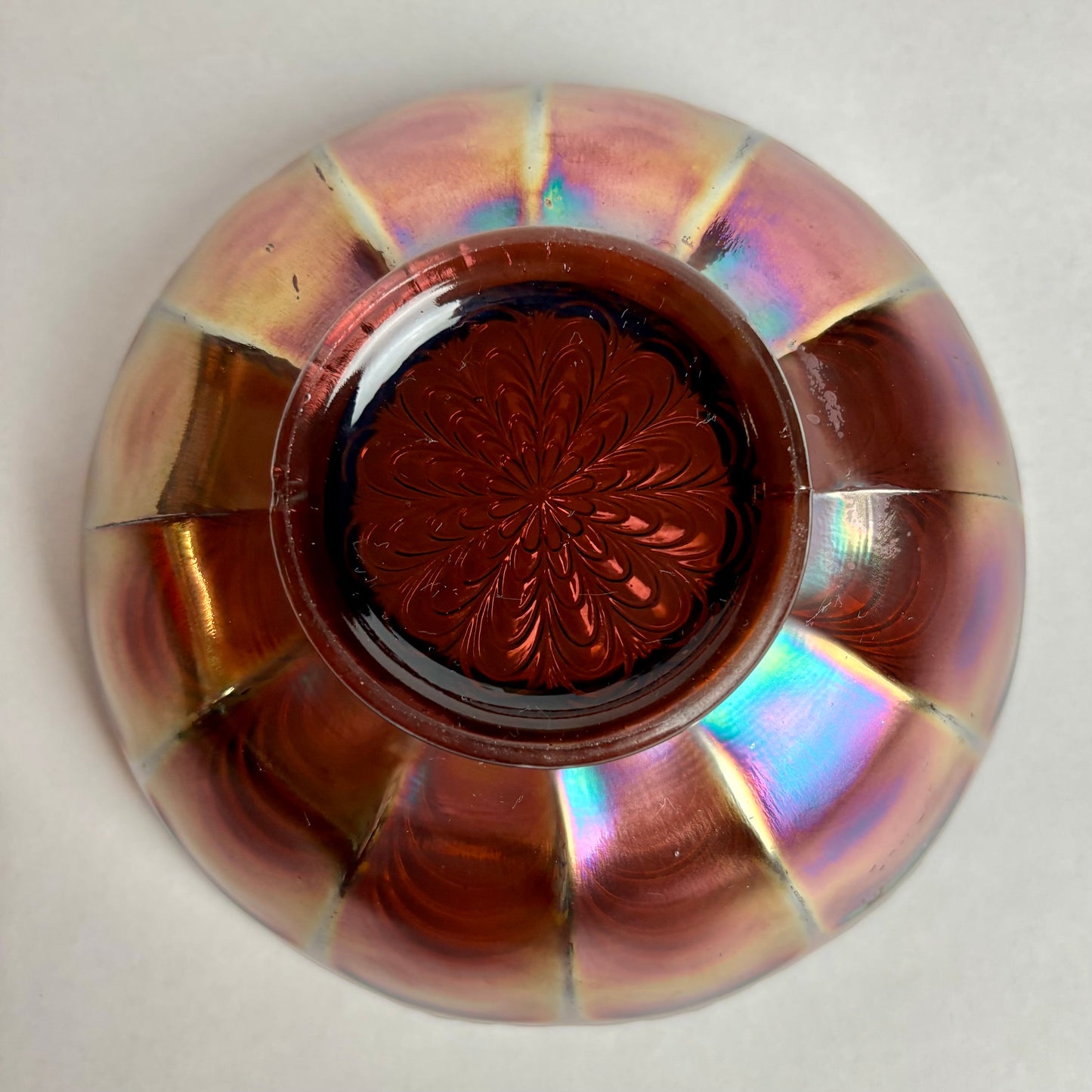 Fenton Amethyst Peacock Tail Carnival Glass Bowl
