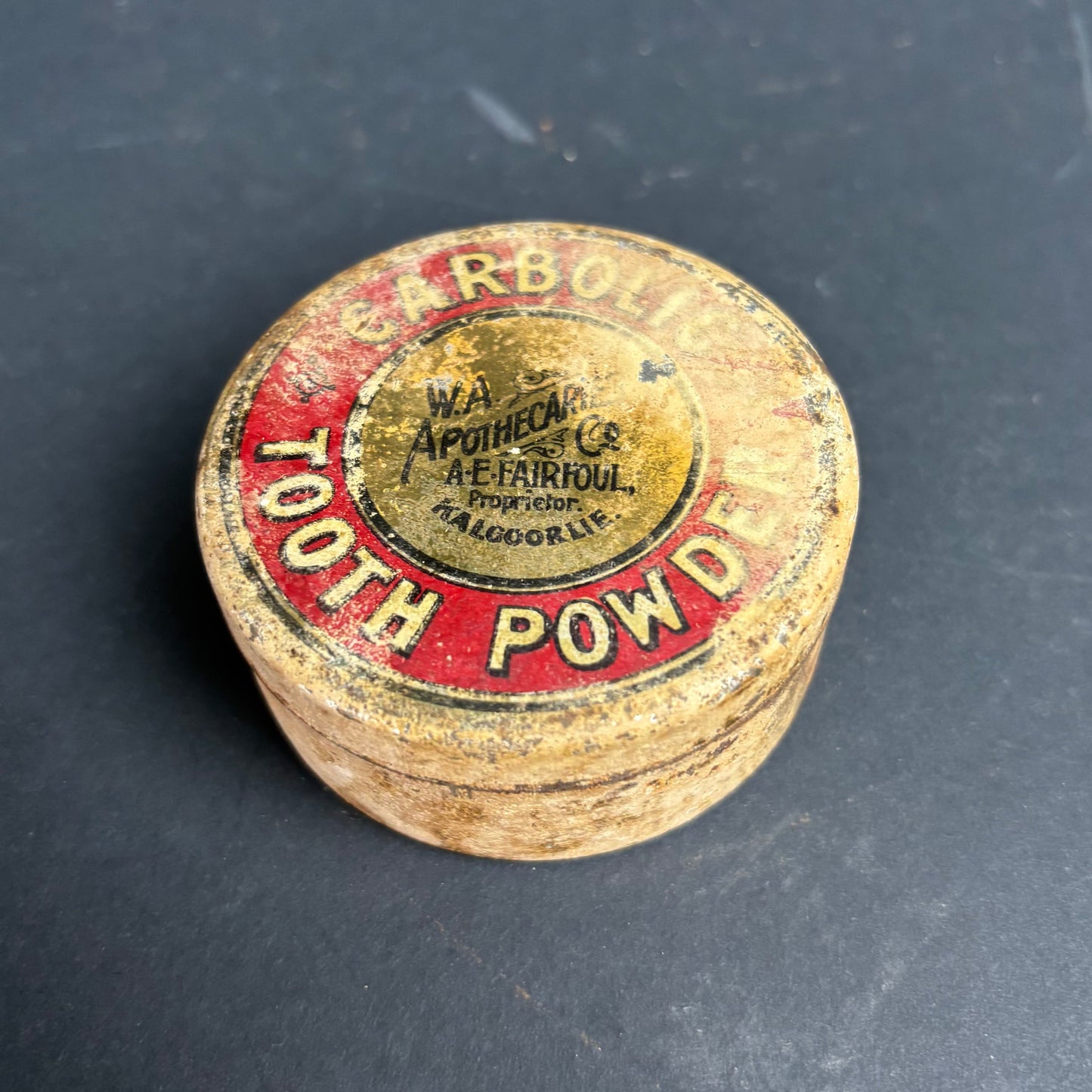 Antique WA Apothecary Co Kalgoorlie Carbolic Tooth Powder Tin
