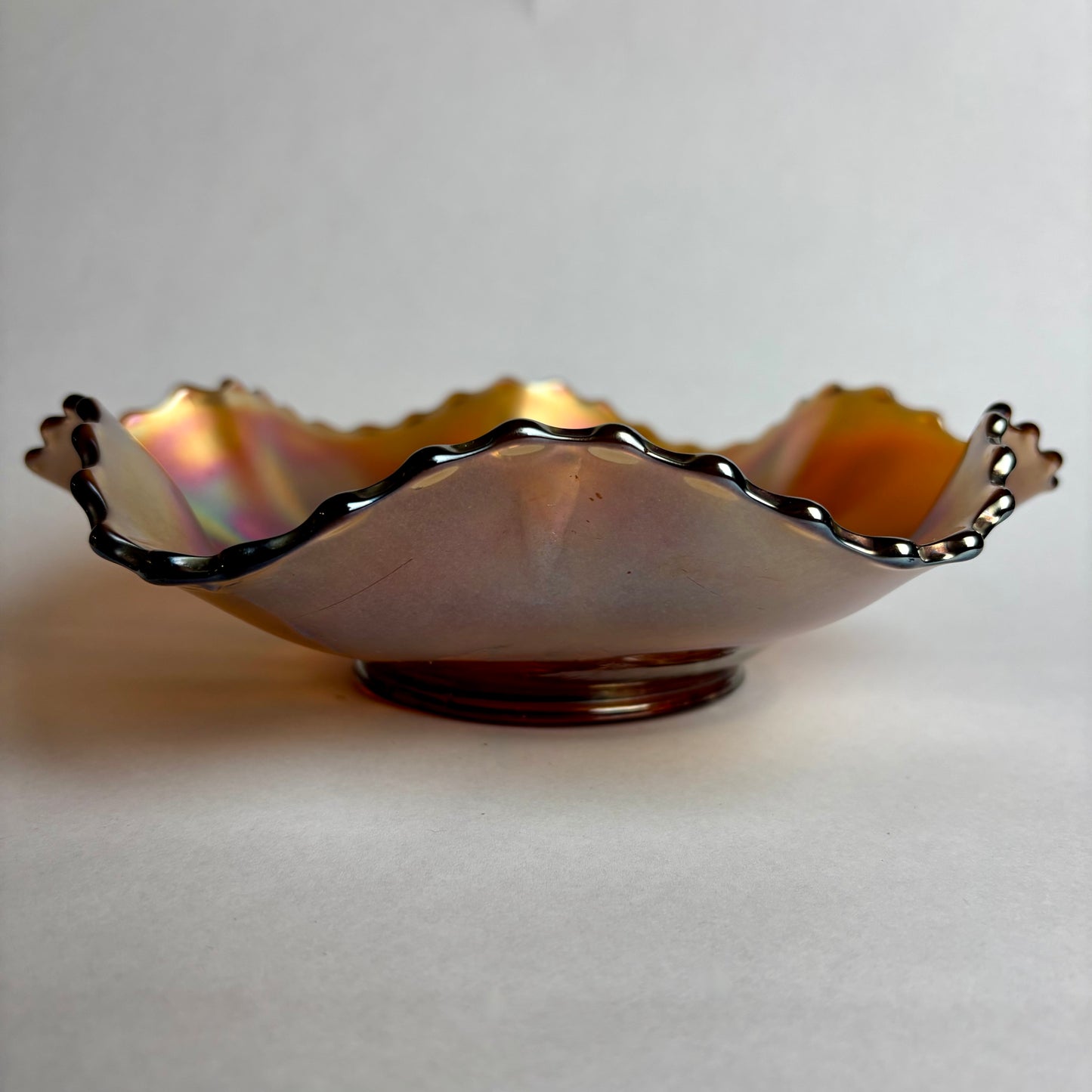 Dugan Cosmos Variant Marigold Carnival Glass Bowl