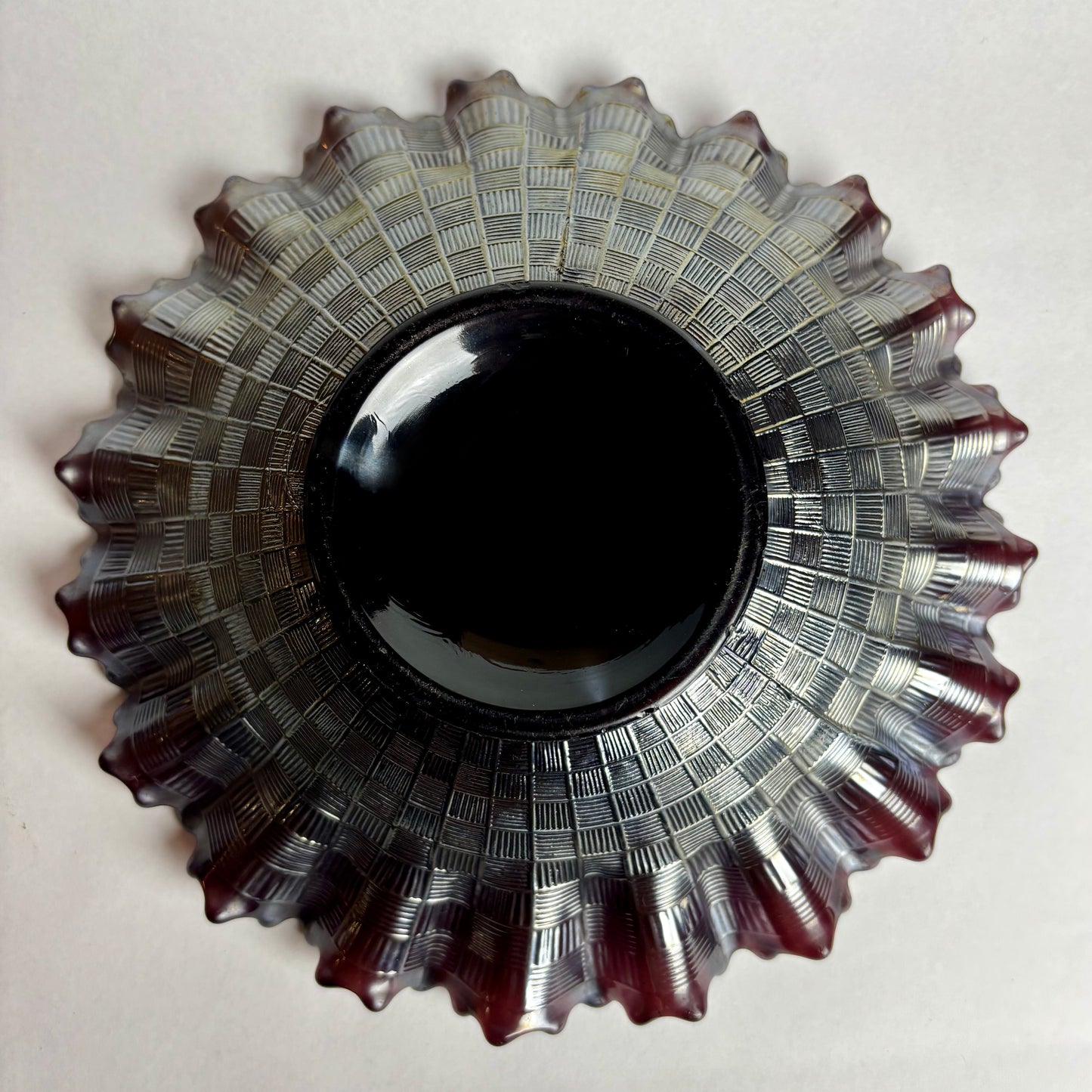 Northwood Grape Leaf Amethyst Carnival Glass Bowl Iridescent Ruffled