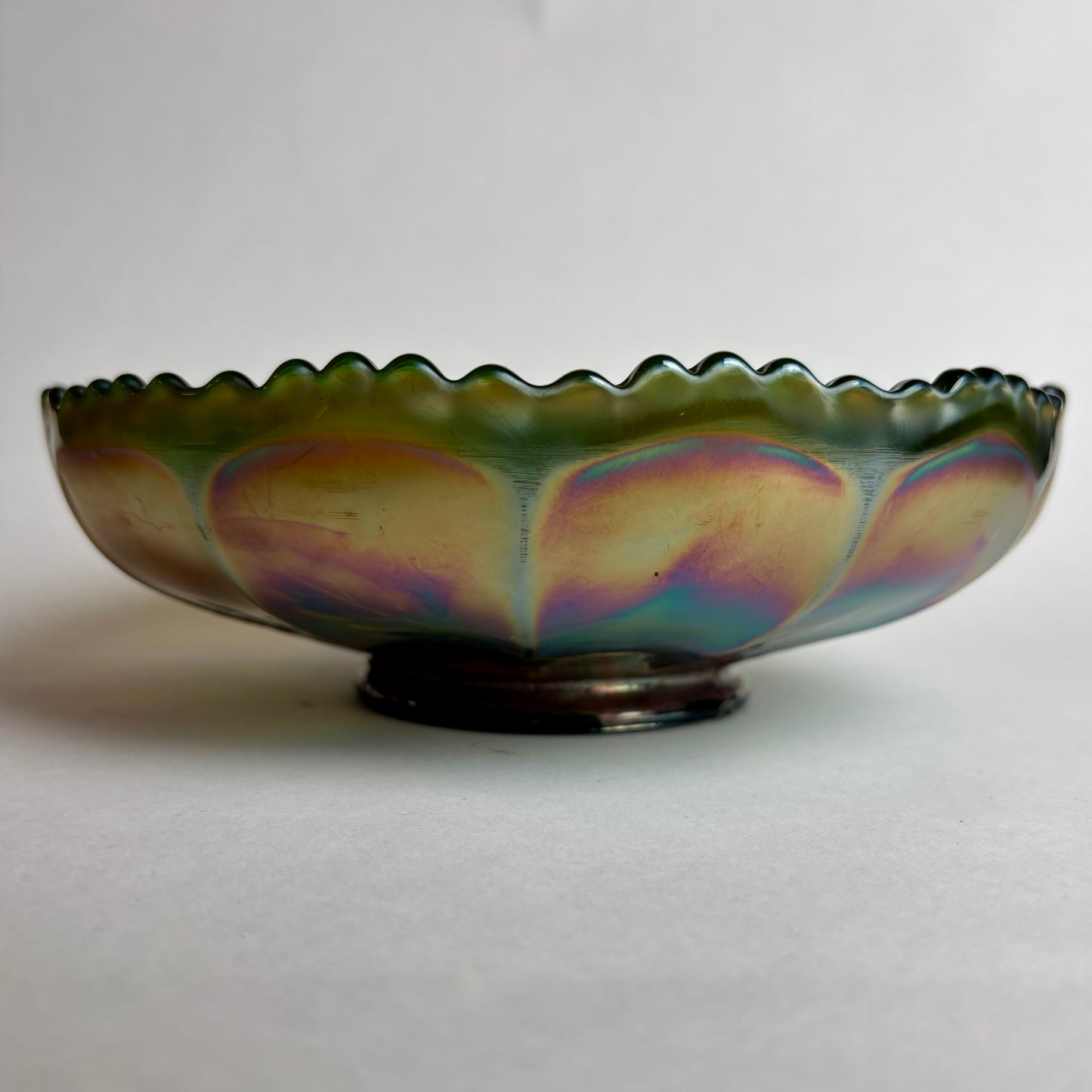 Fenton Carnival Glass Green on Blue Autumn Acorns Carnival Glass Bowl