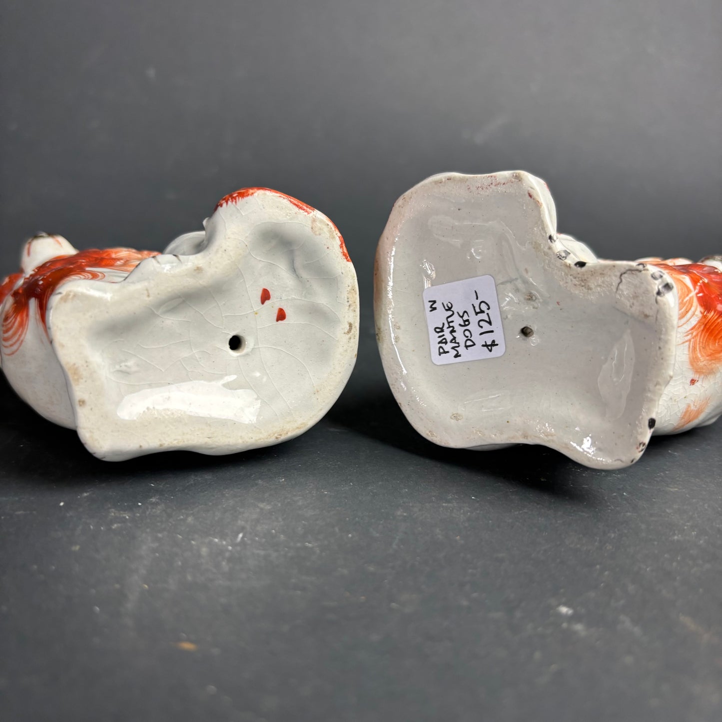 Pair Antique Staffordshire Spaniel Dogs – Red & White