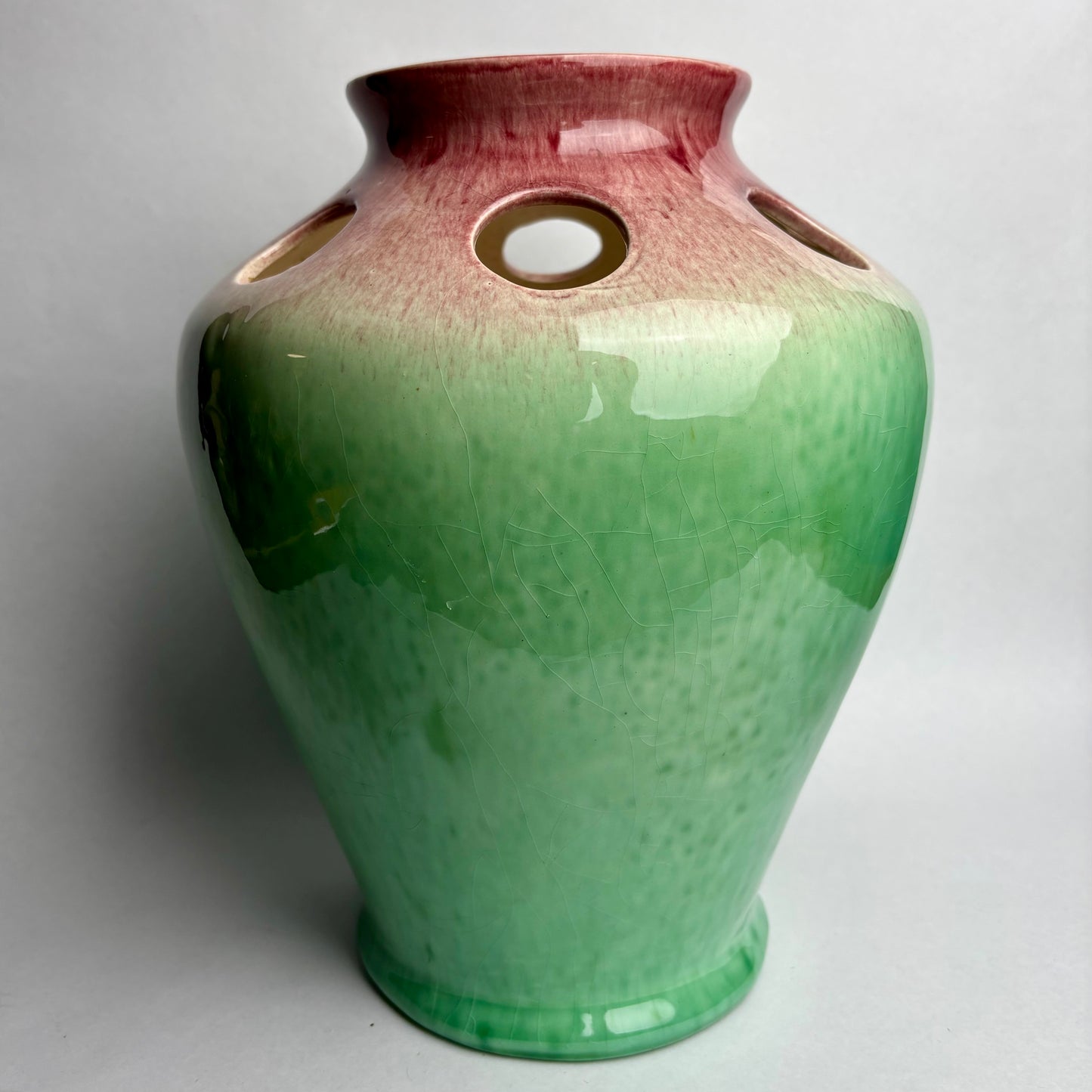 Large Pates Pottery Pink & Green Vase
