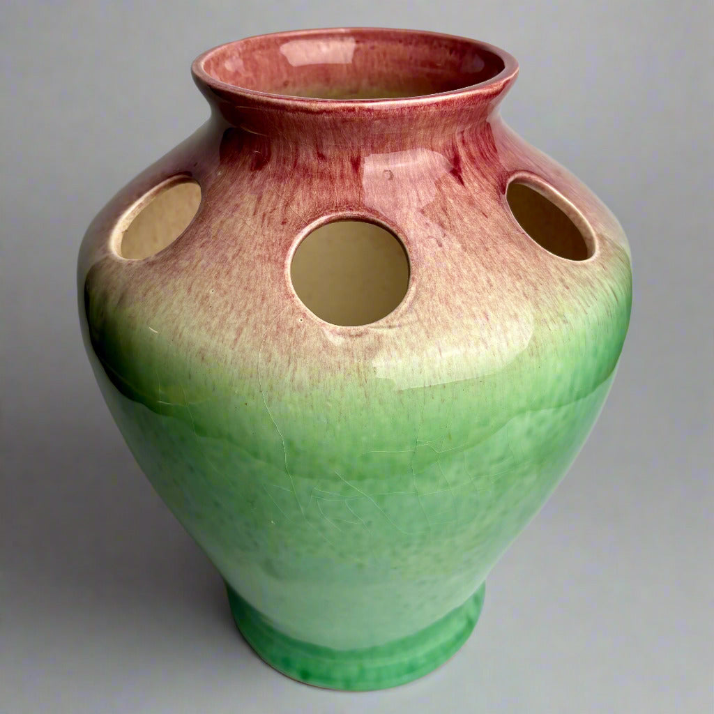 Large Pates Pottery Pink & Green Vase
