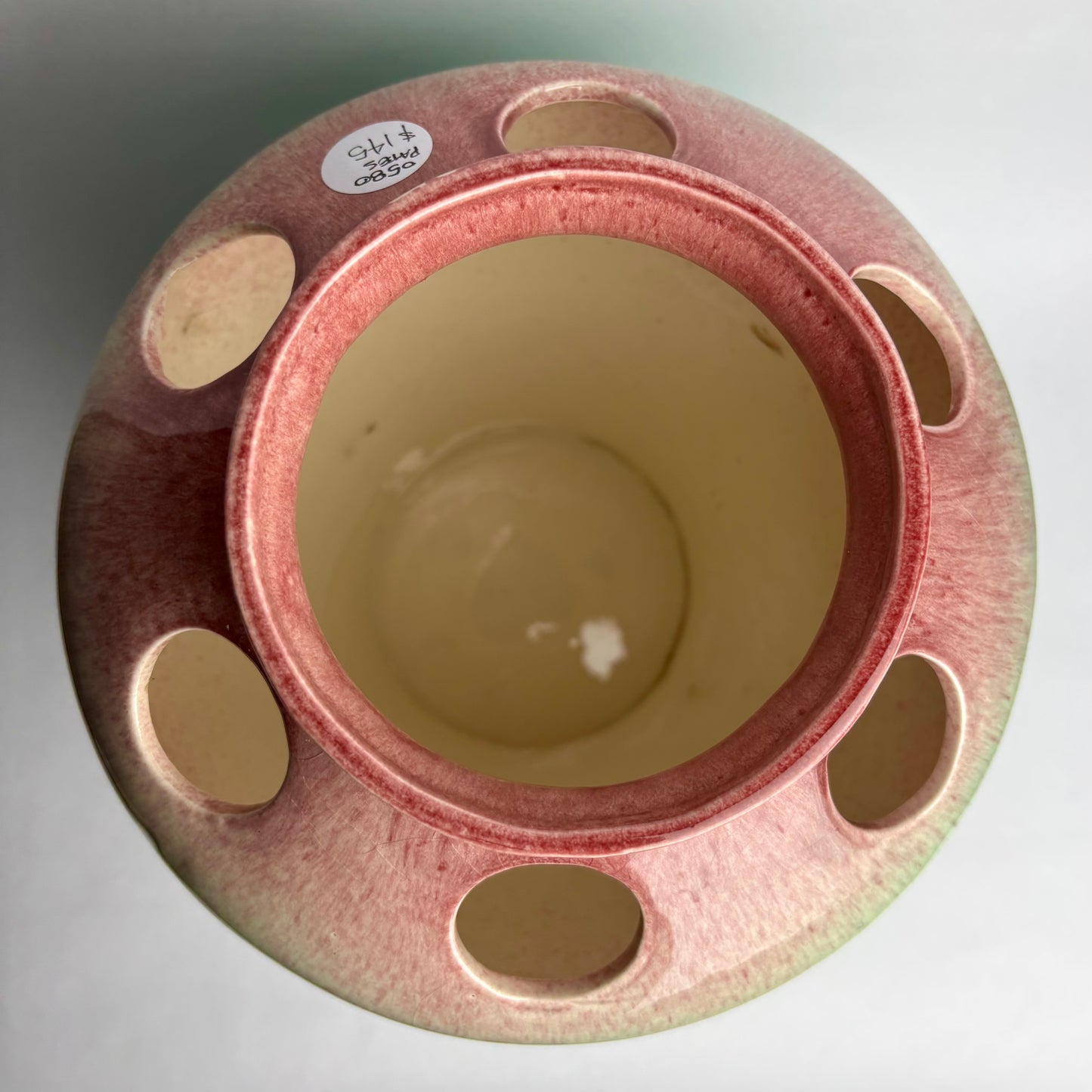 Large Pates Pottery Pink & Green Vase