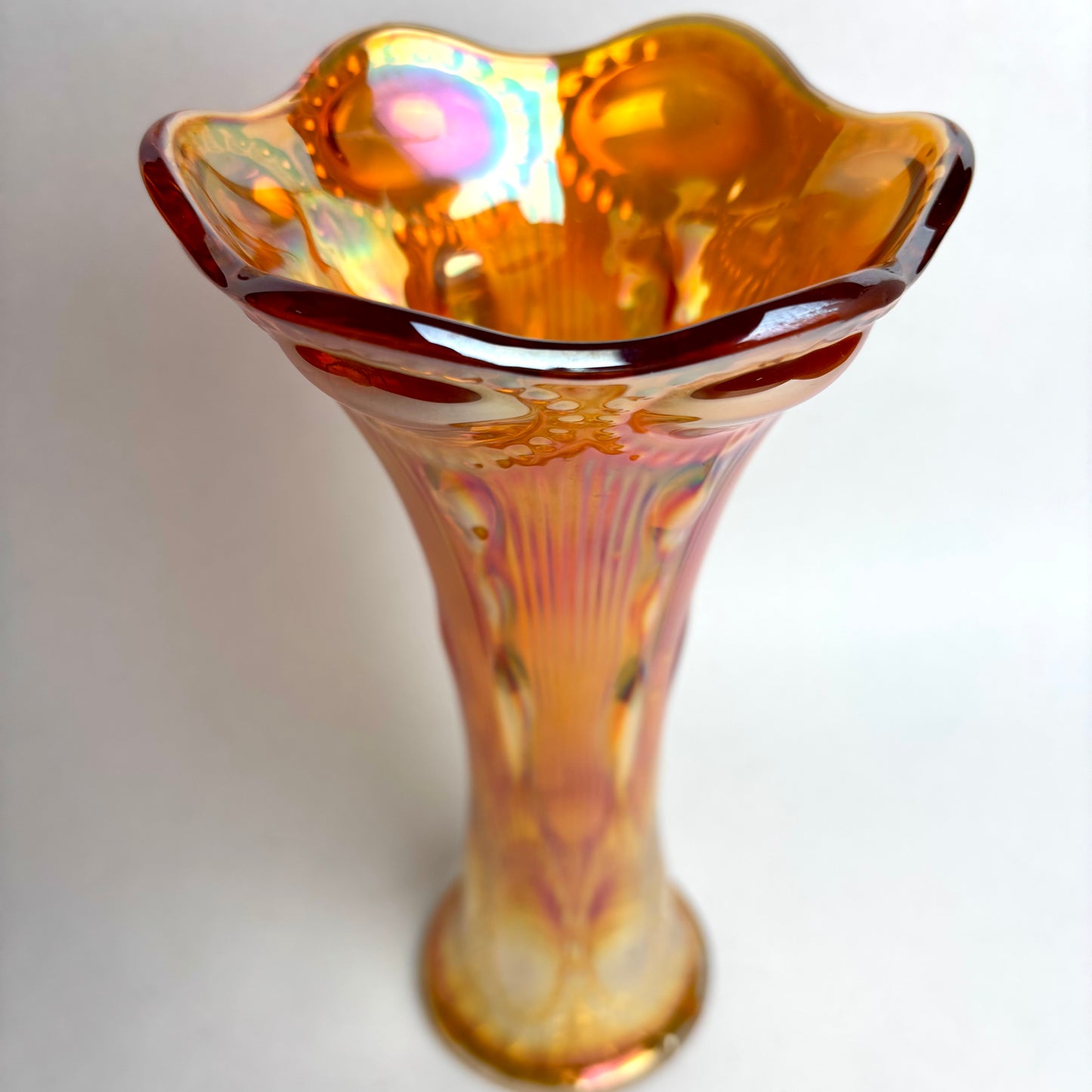 Antique Imperial Marigold Beaded Bullseye Carnival Glass Odd Top Vase