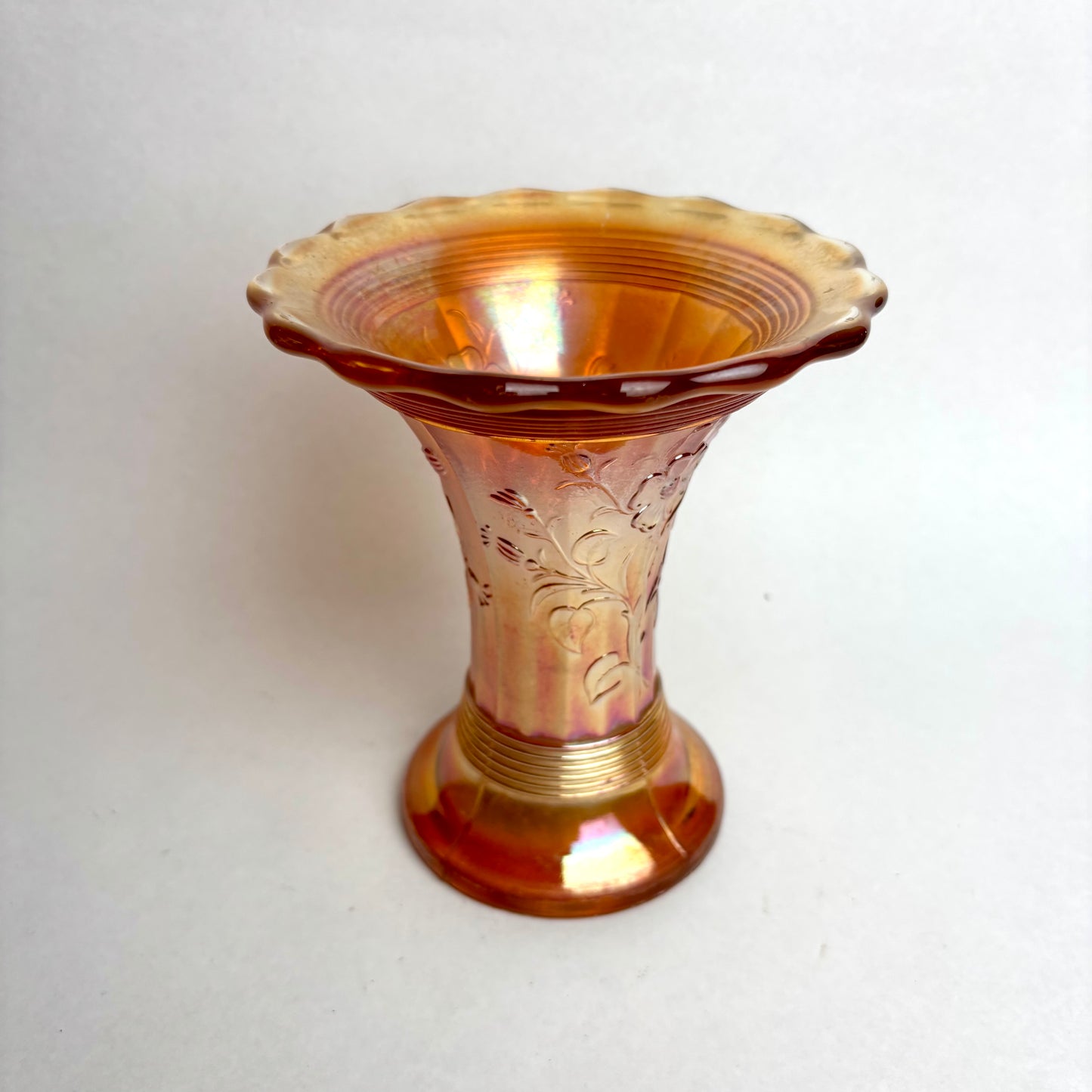 Dugan Diamond Antique Summer Days Marigold Carnival Glass Vase
