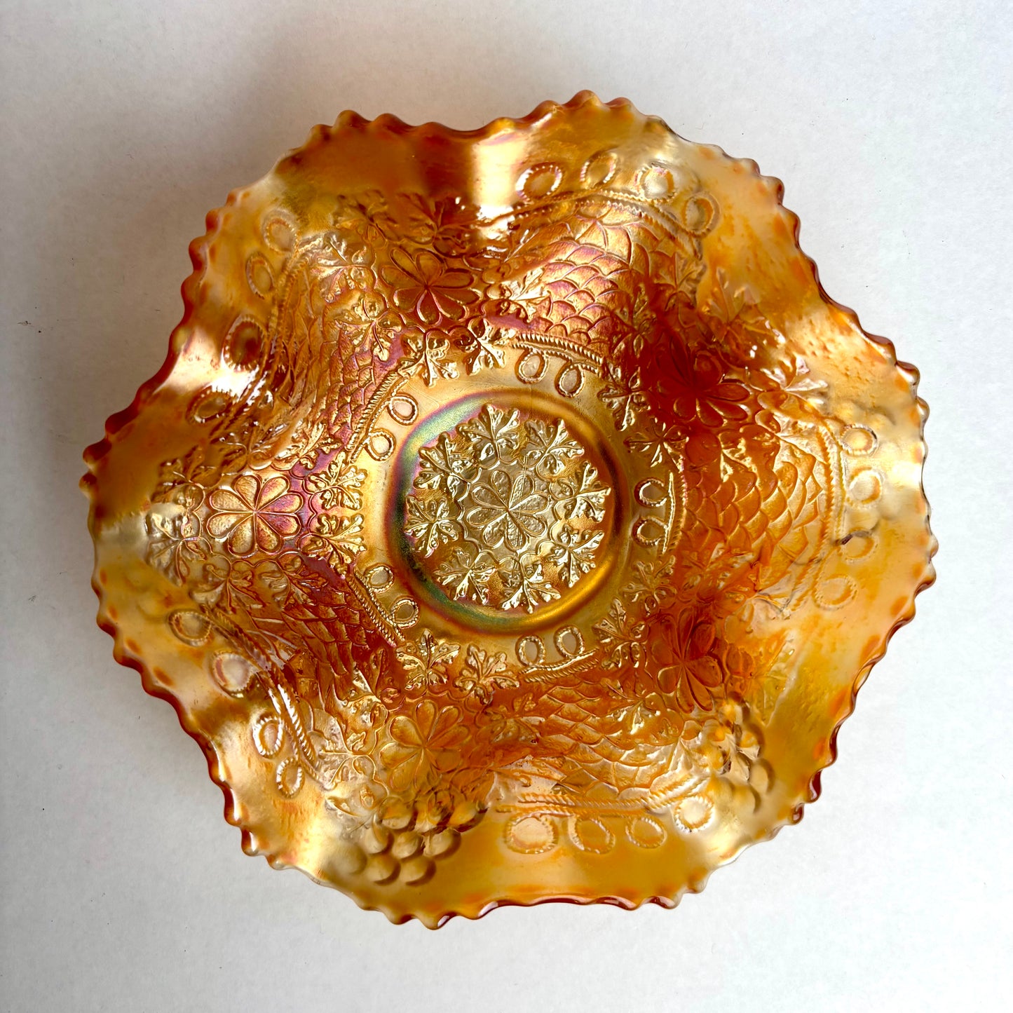 Fenton Marigold Carnival Glass Cherry Chain Bowl