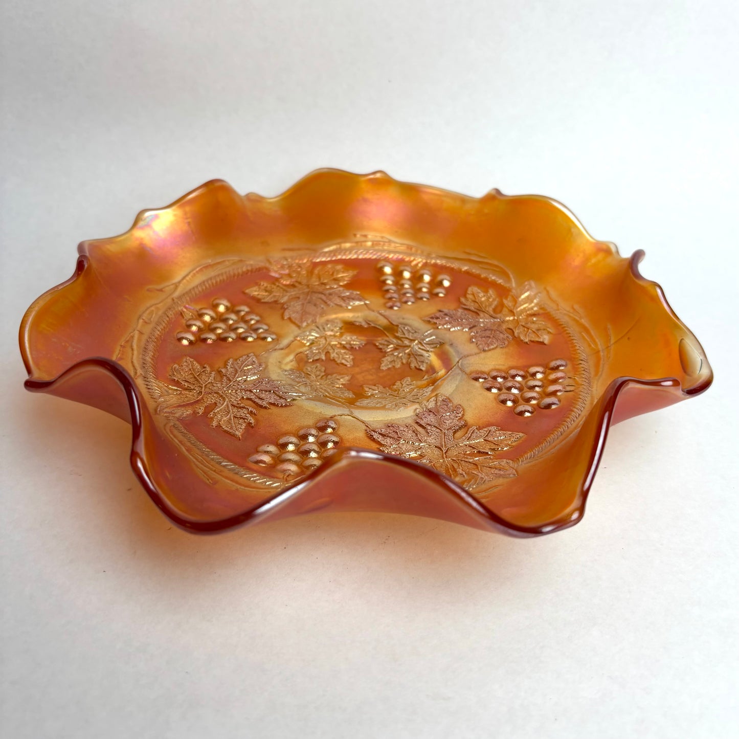 Fenton Marigold Carnival Glass Grape and Cable Bowl