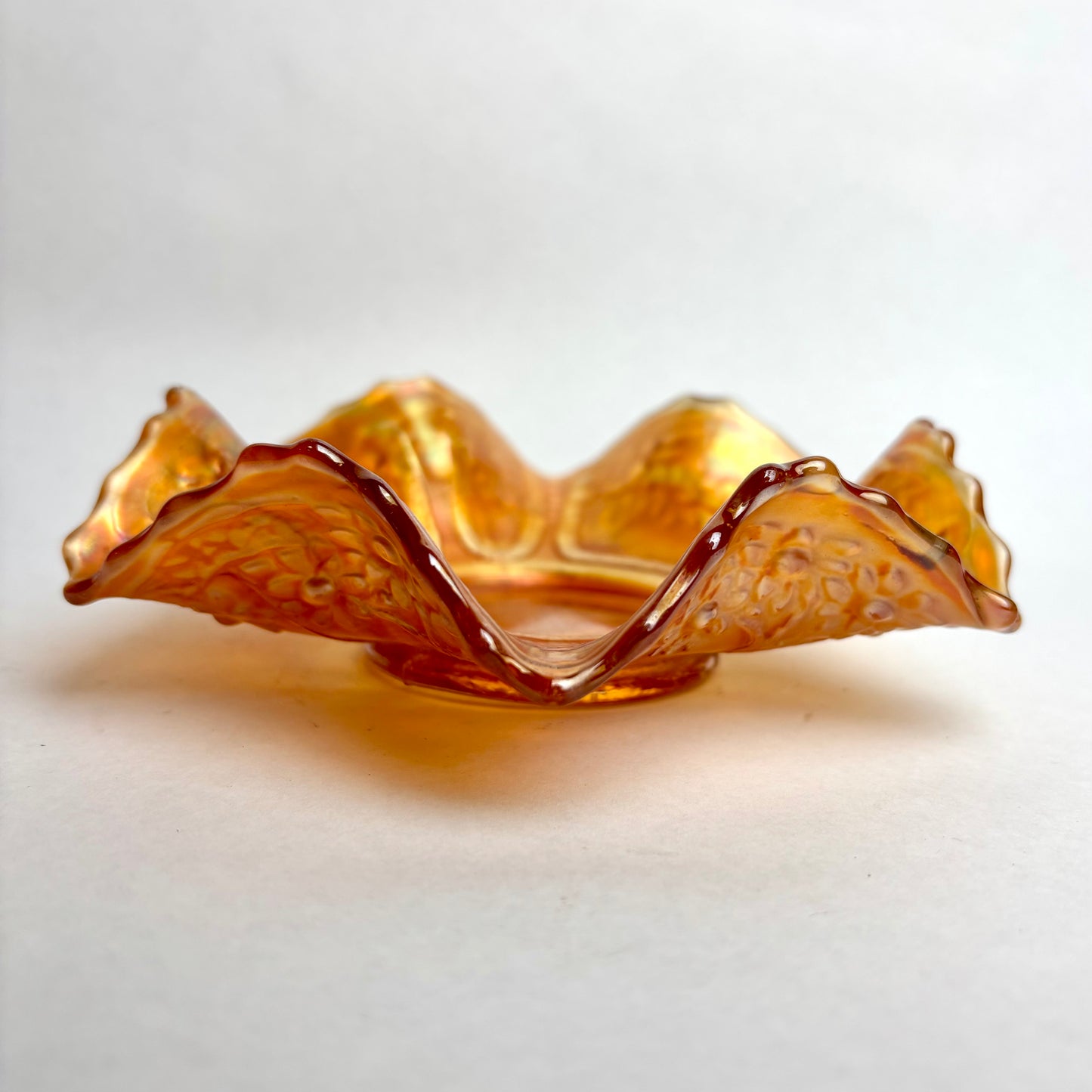 Fenton Marigold Carnival Glass Sailboats Ruffled Bowl