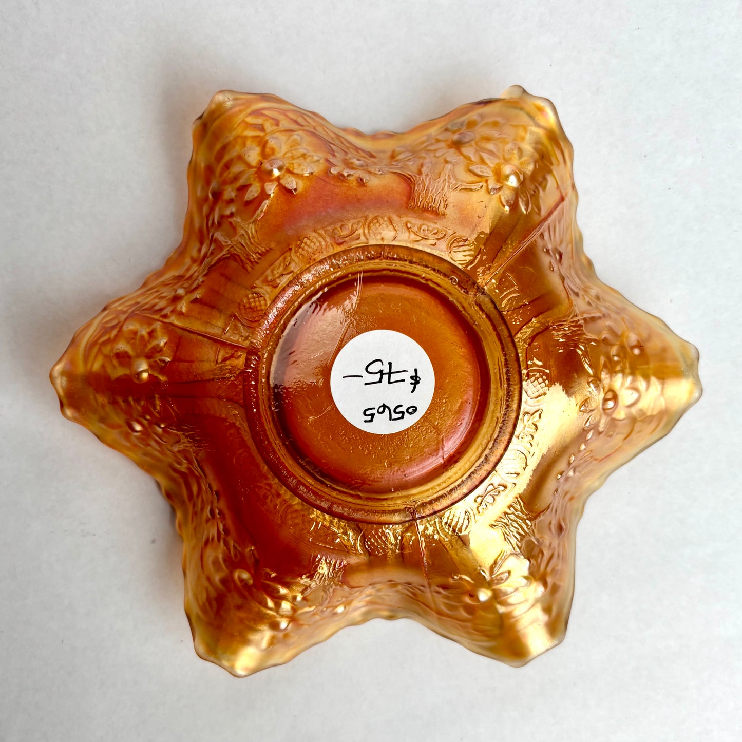 Fenton Marigold Carnival Glass Sailboats Ruffled Bowl