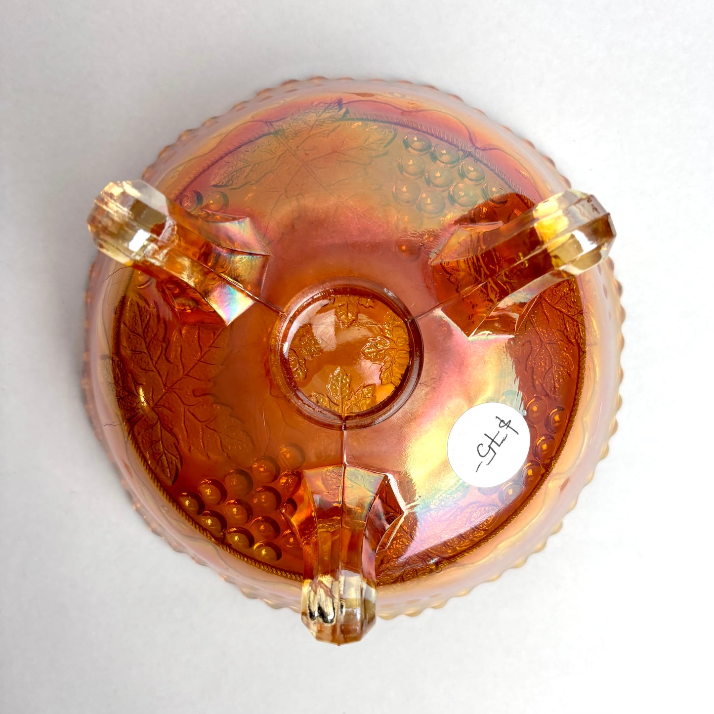 Fenton Marigold Carnival Glass Grape and Cable Footed Bowl