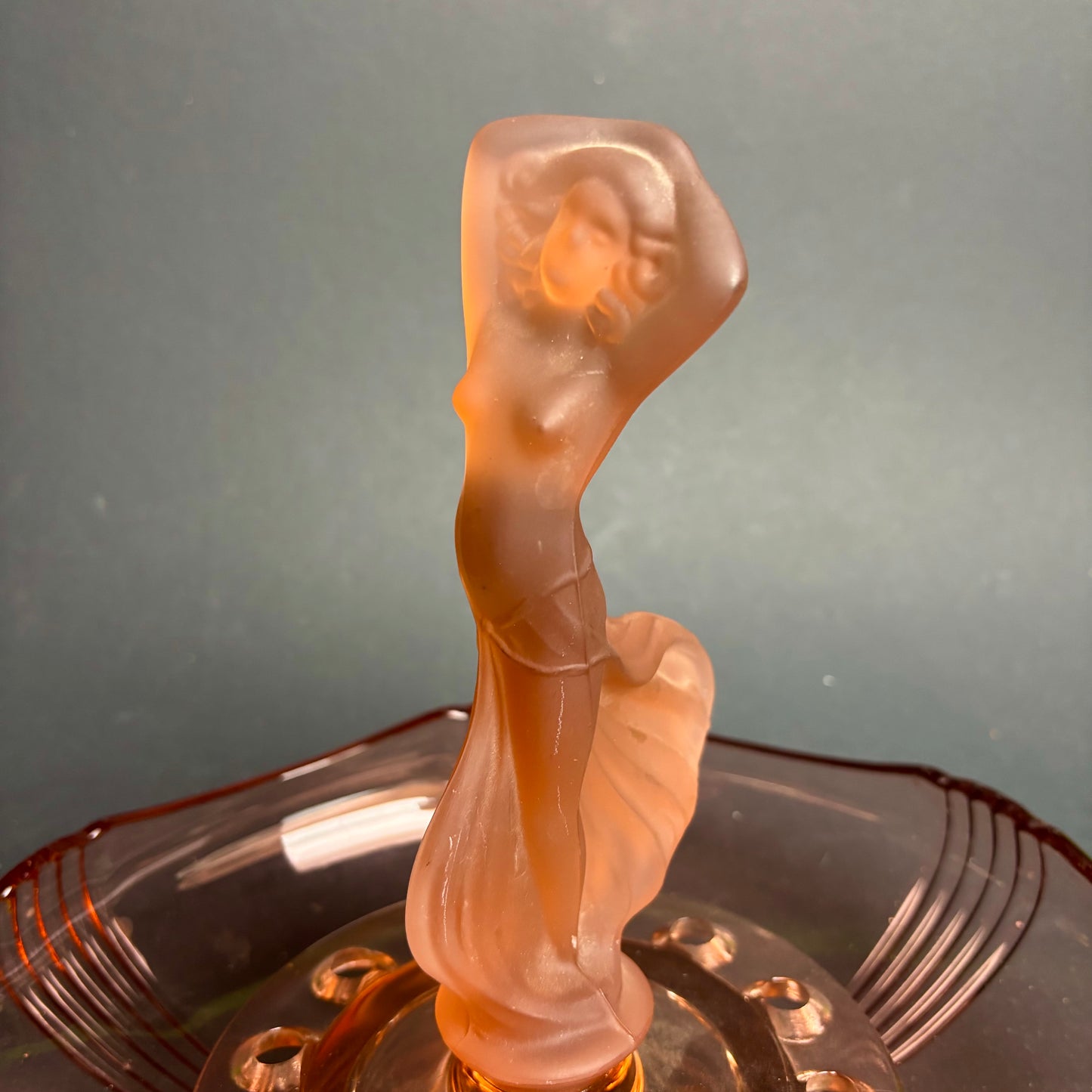 Art Deco Figural Glass Centrepiece Nude Lady Flower Frog Bowl c1930s