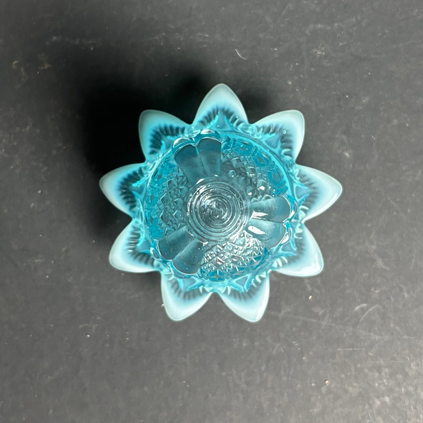 Vintage Blue Milk Glass Toothpick Holder – Pressed Glass, Star Base