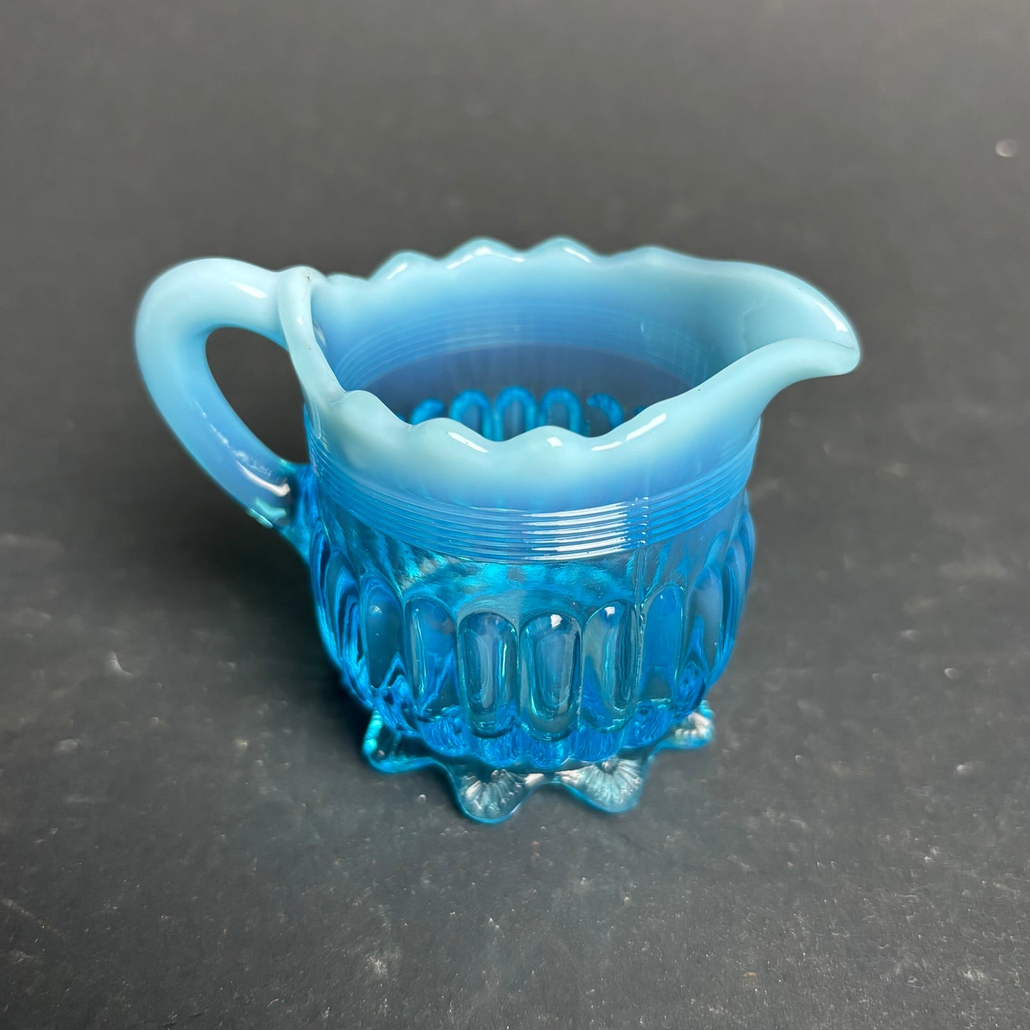 Vintage Blue Opalescent Glass Creamer – Pressed Glass Jug