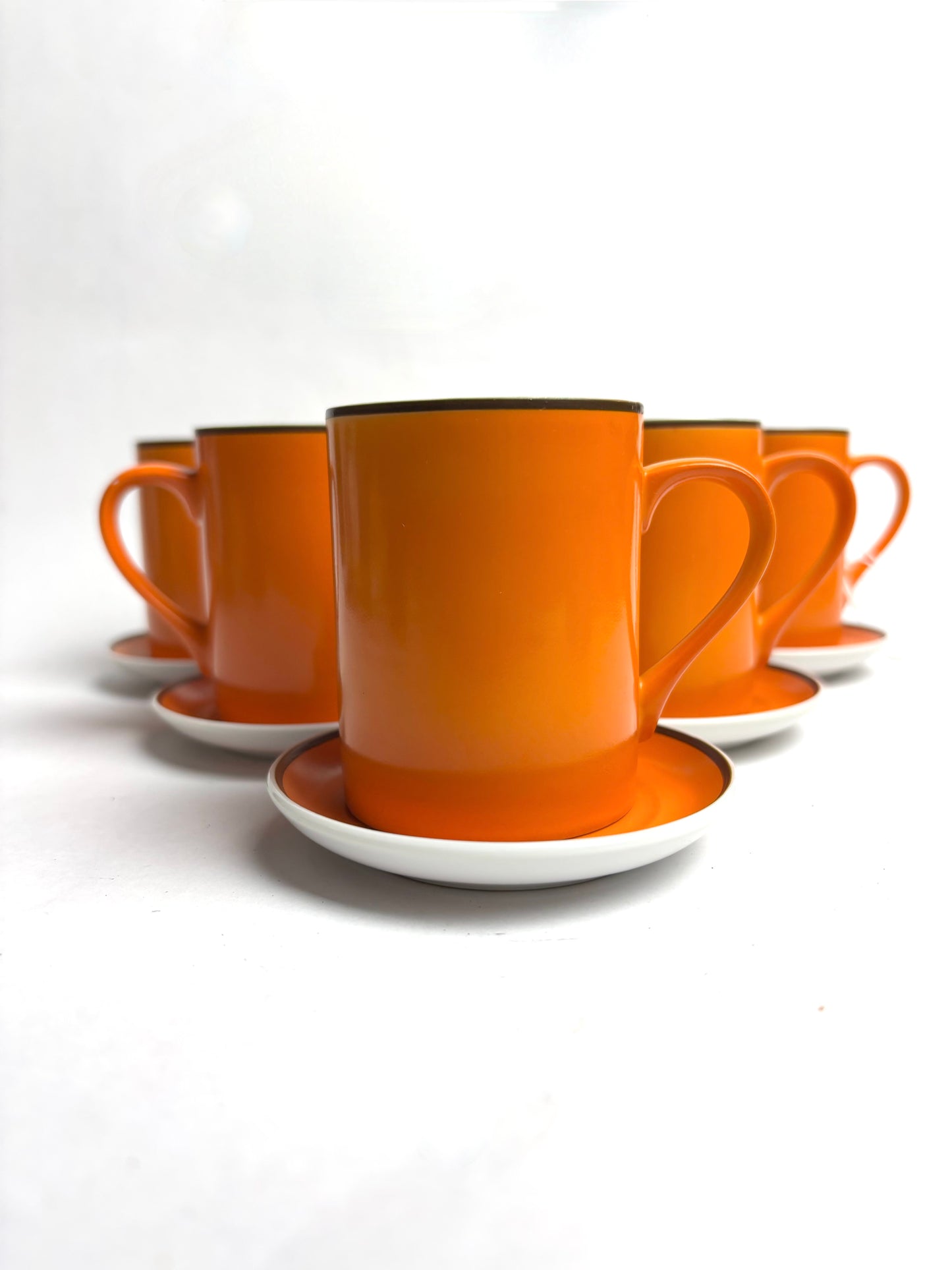 Six Retro Orange Japanese Coffee Cups