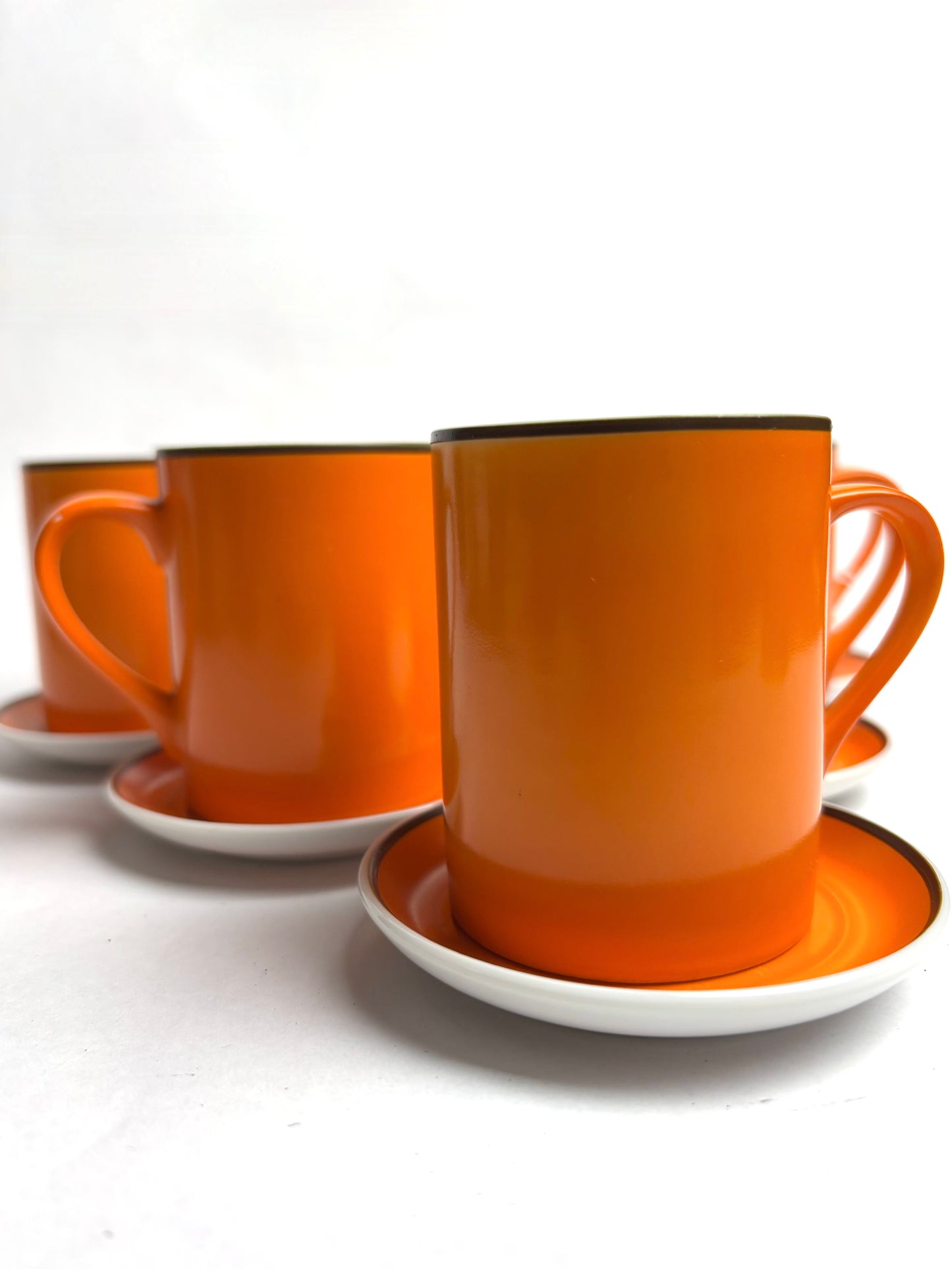 Six Retro Orange Japanese Coffee Cups