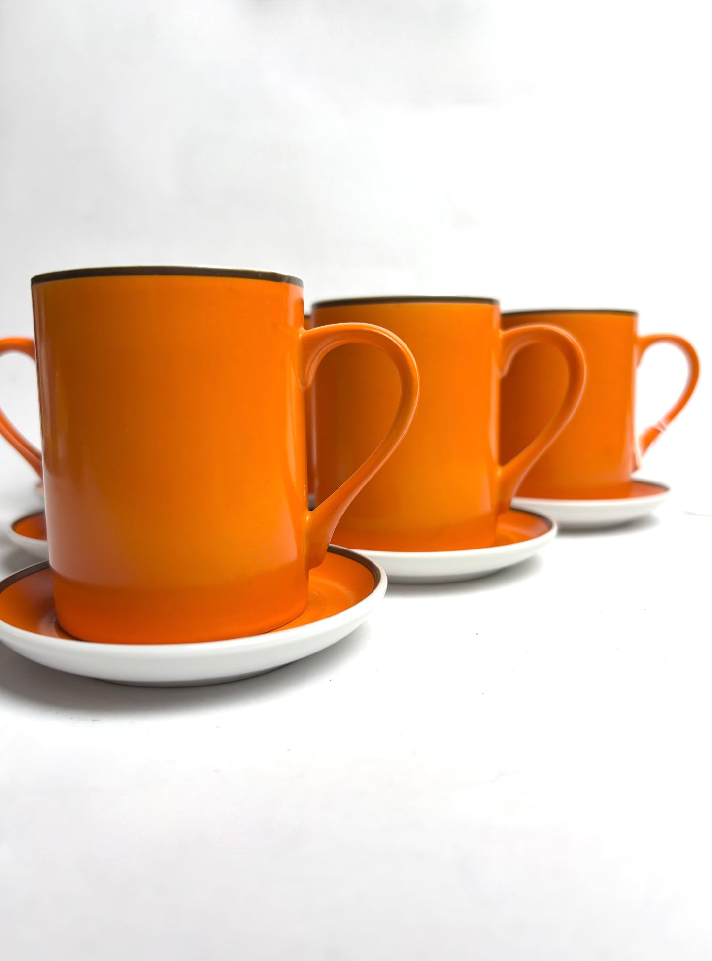 Six Retro Orange Japanese Coffee Cups