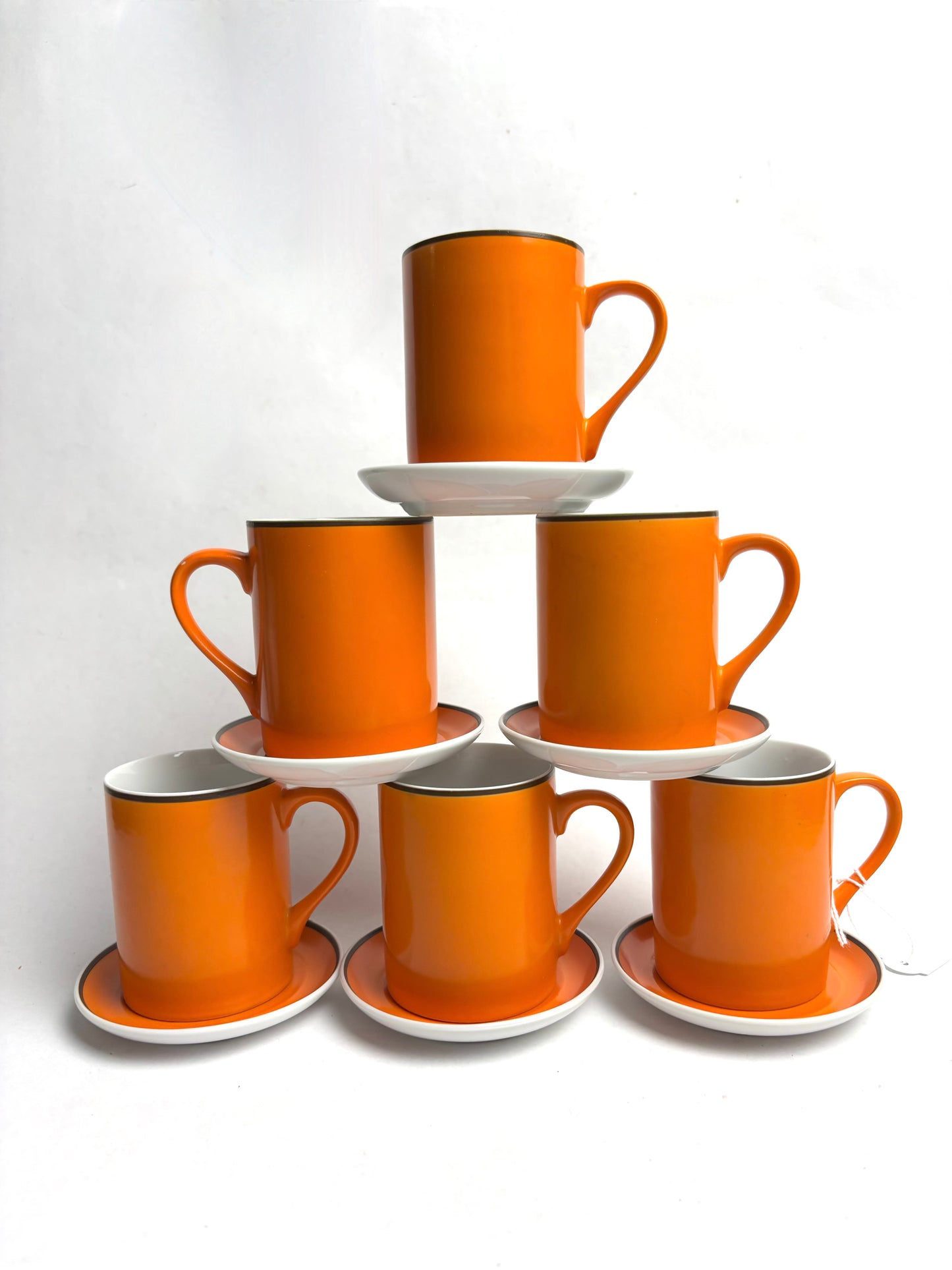 Six Retro Orange Japanese Coffee Cups