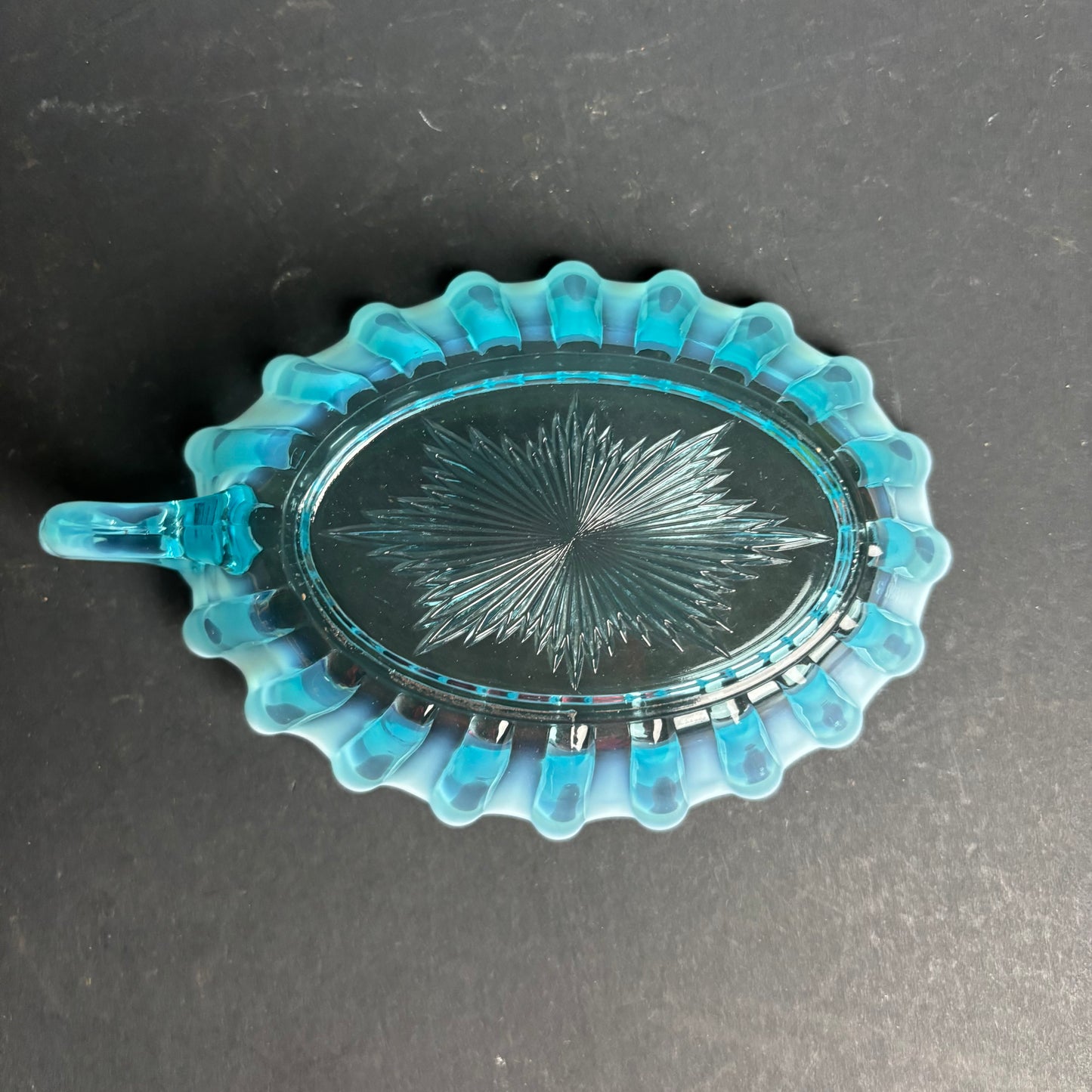 Vintage Blue Glass Bonbon Dish with Handle