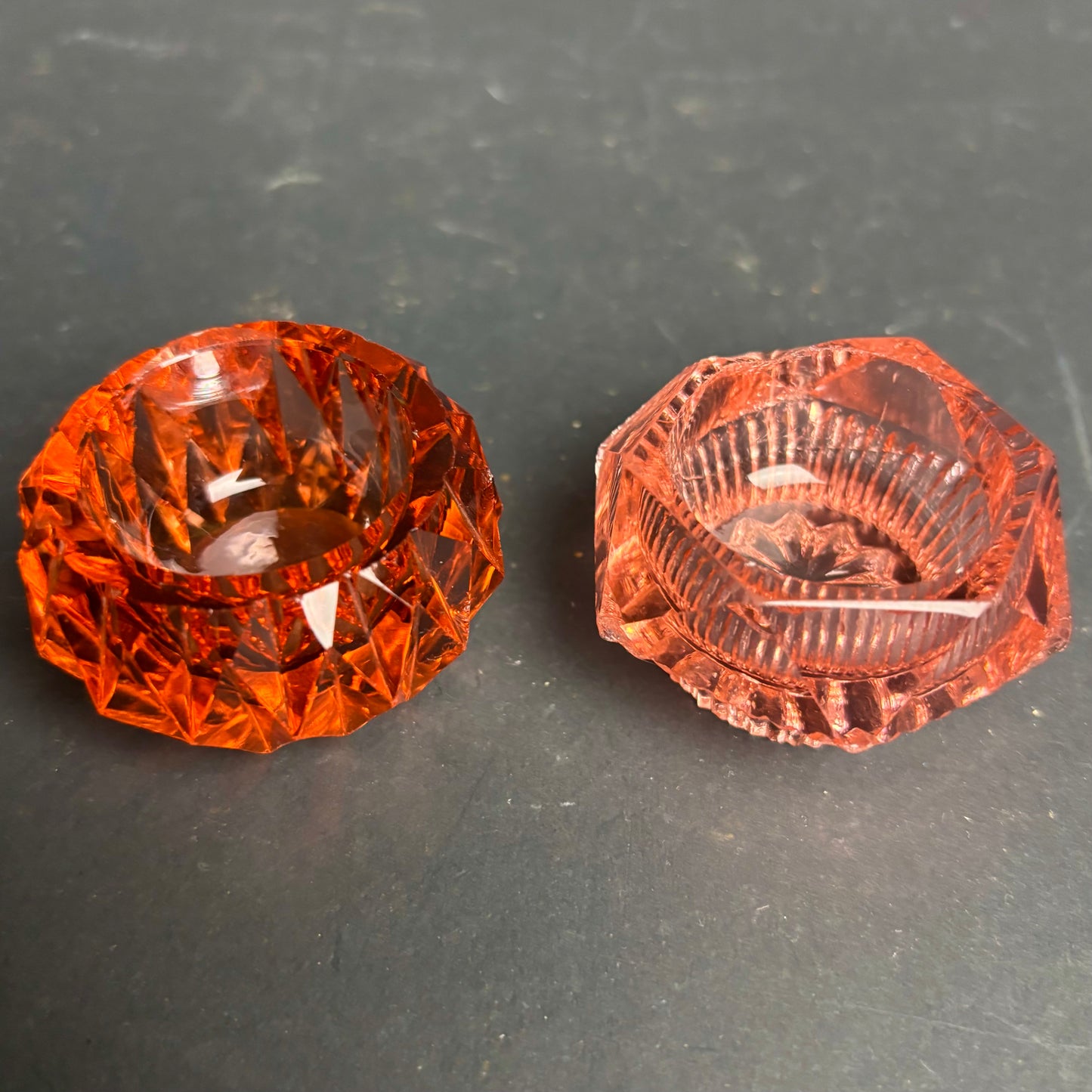 Vintage Pink Pressed Glass Open Salts / Cellars β Pair, Deco Tableware