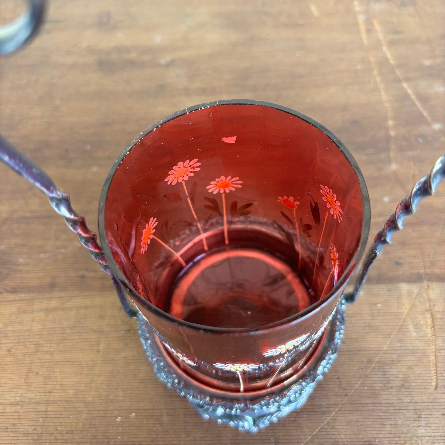 Victorian Cranberry Glass Pickle Caster (c.1880s)