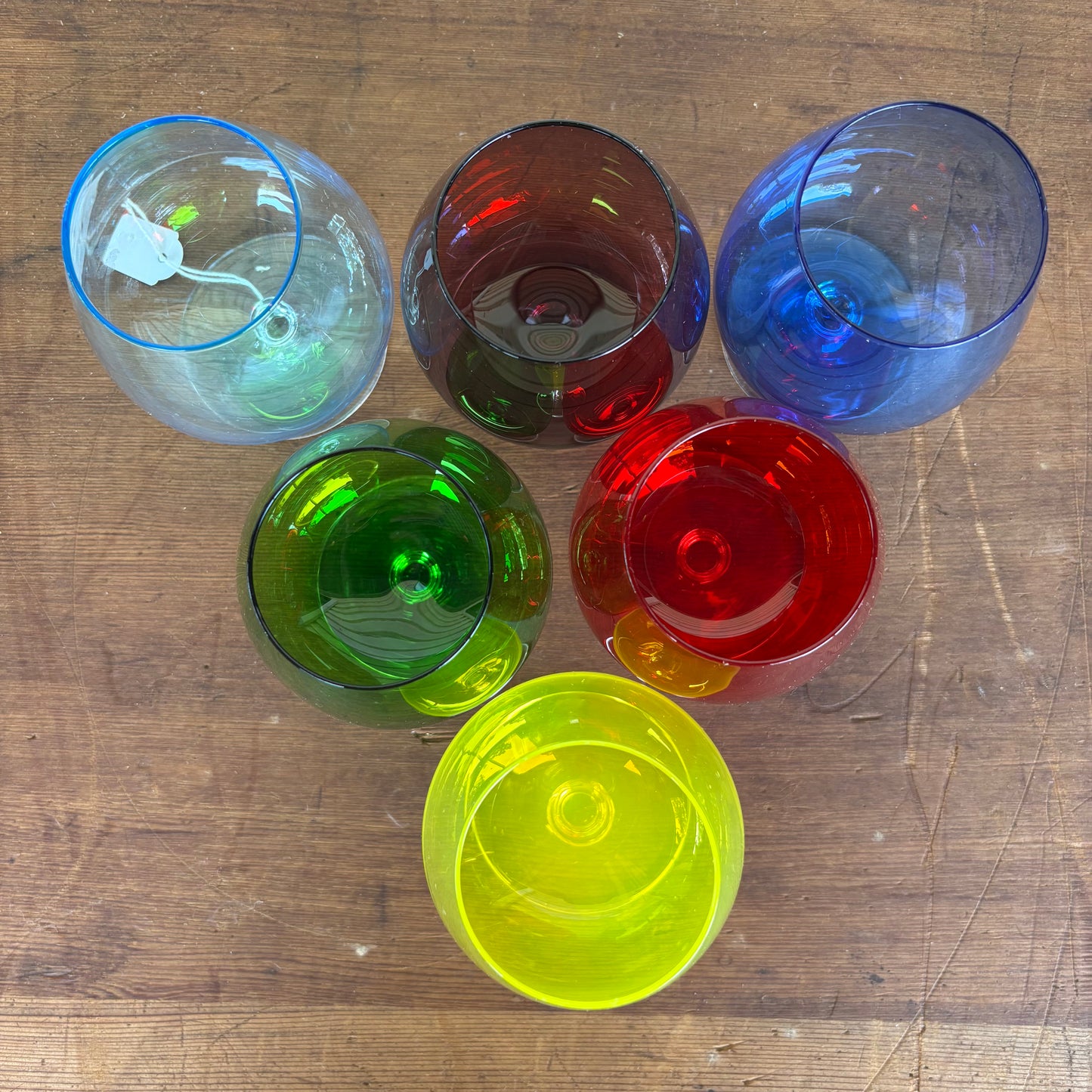 Set of 6 Vintage Handblown Colour Glass Brandy Balloon Goblets