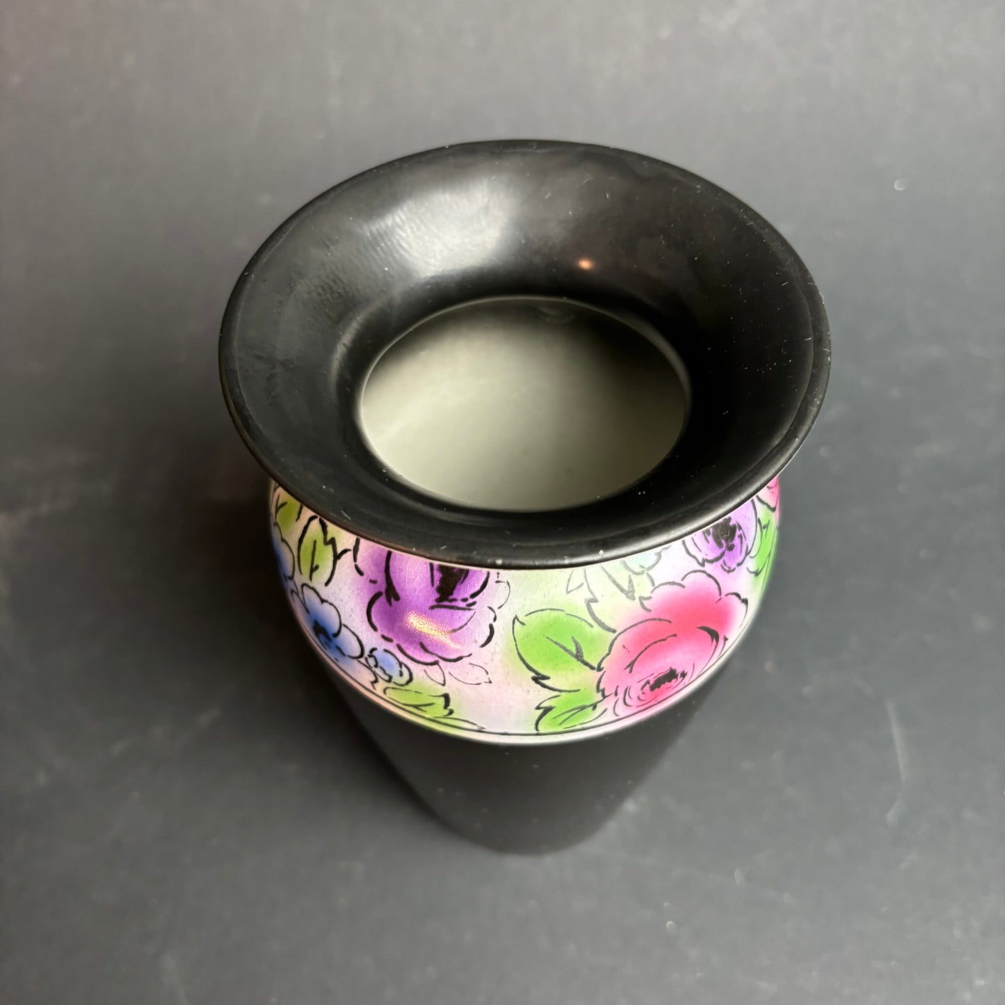 Shelley England Black Vase with Hand Painted Floral Band Reg. 73706 c.1920s