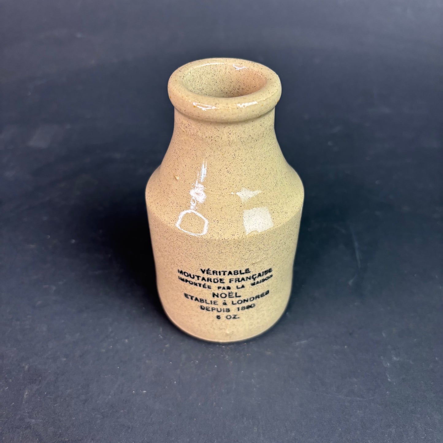 Antique French Mustard Pot “Noël London” Stoneware Advertising Jar 6oz