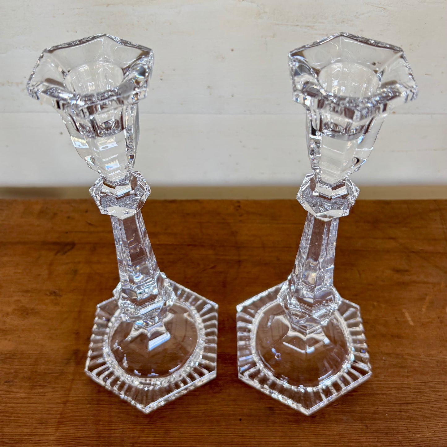 Pair of Faceted Pressed Glass Candlesticks