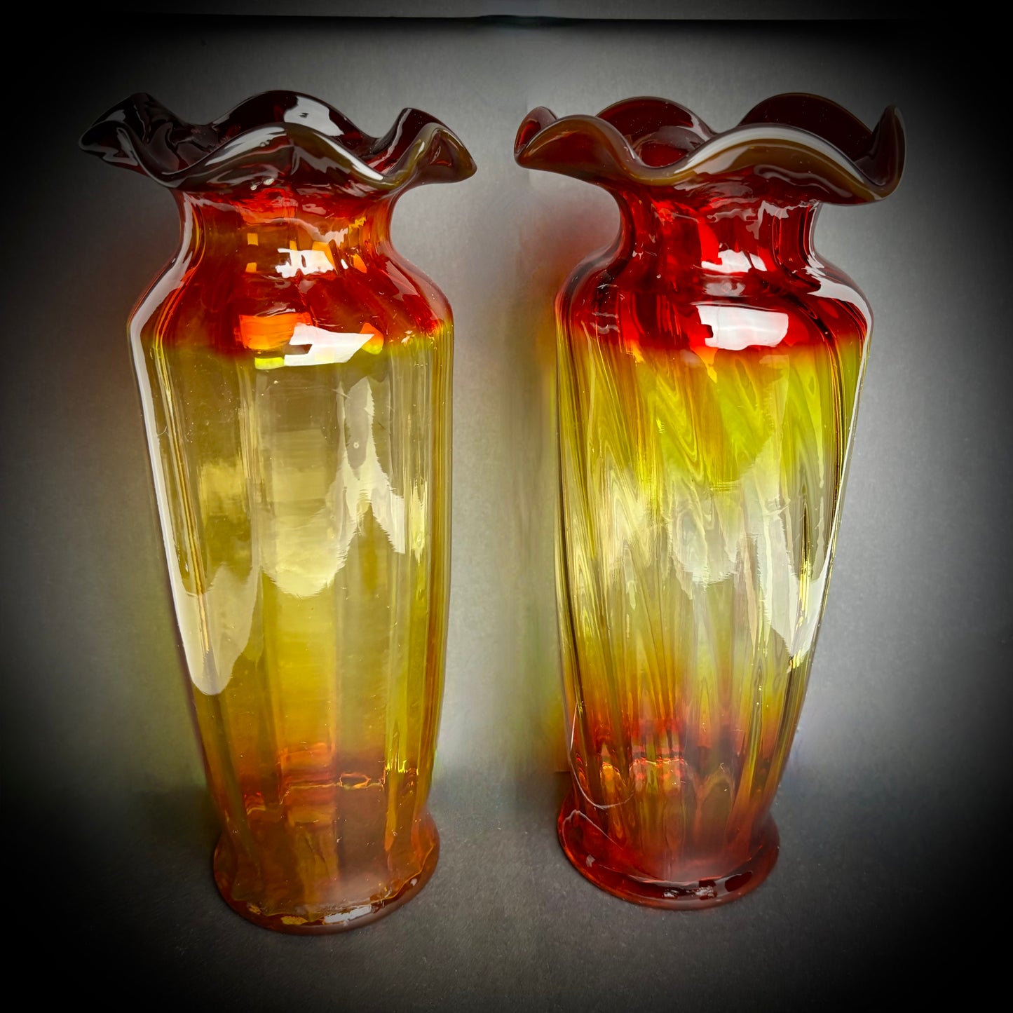 Pair of Antique European Amberina Vases c.1900