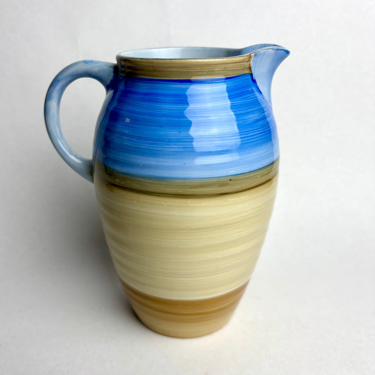 Shelley Pottery Art Deco Jug – Blue, Tan & Cream Horizontal Bands