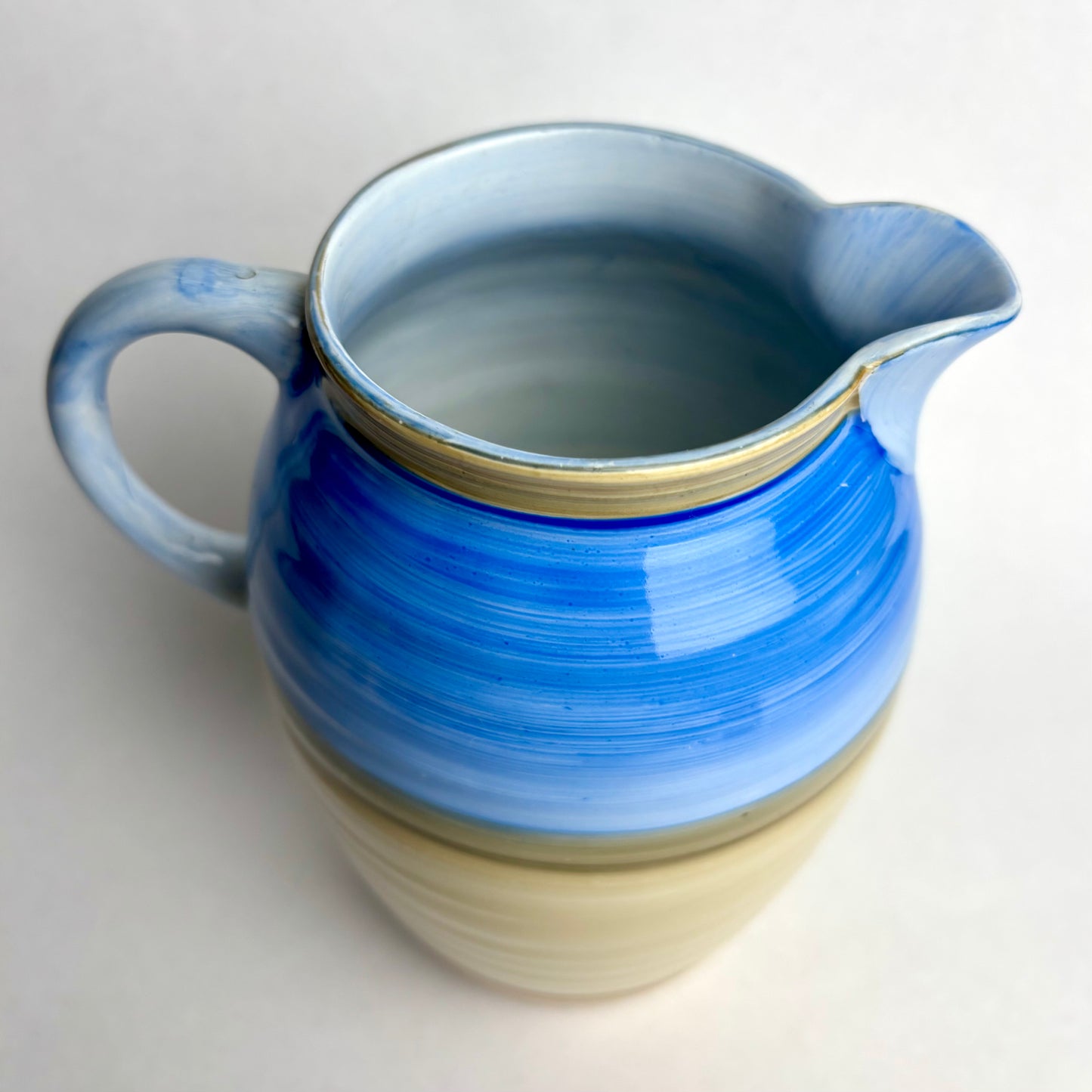 Shelley Pottery Art Deco Jug – Blue, Tan & Cream Horizontal Bands