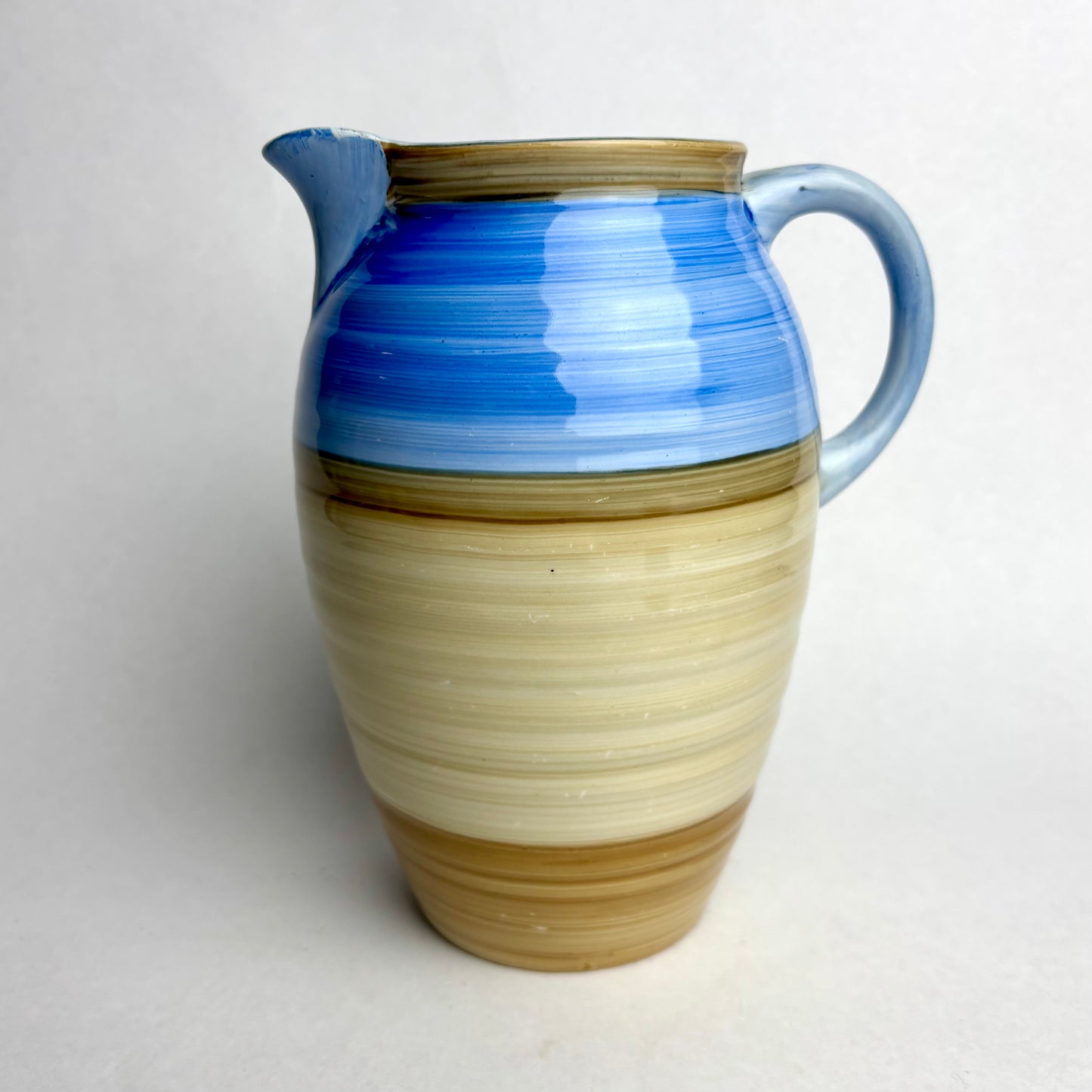 Shelley Pottery Art Deco Jug – Blue, Tan & Cream Horizontal Bands