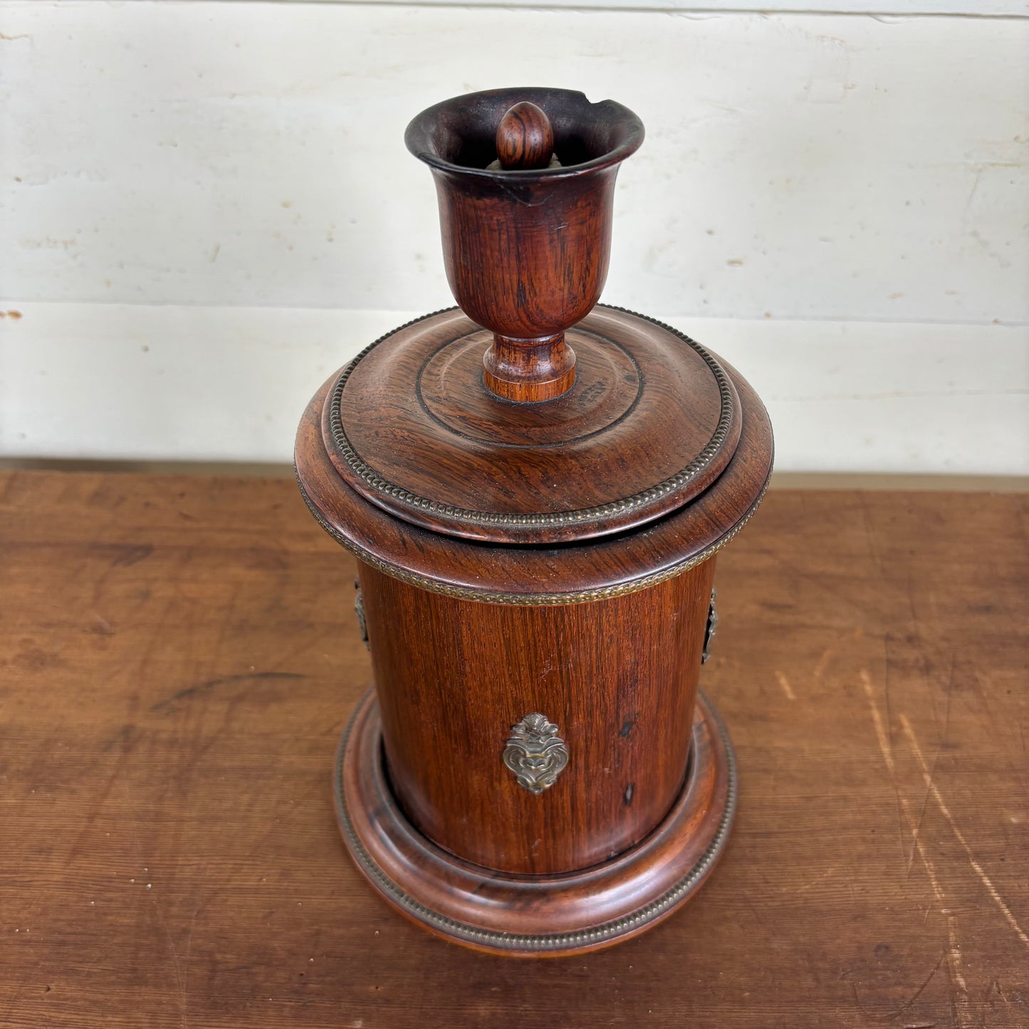 Antique Mahogany Cigar Holder with Brass Picks c.1890–1910