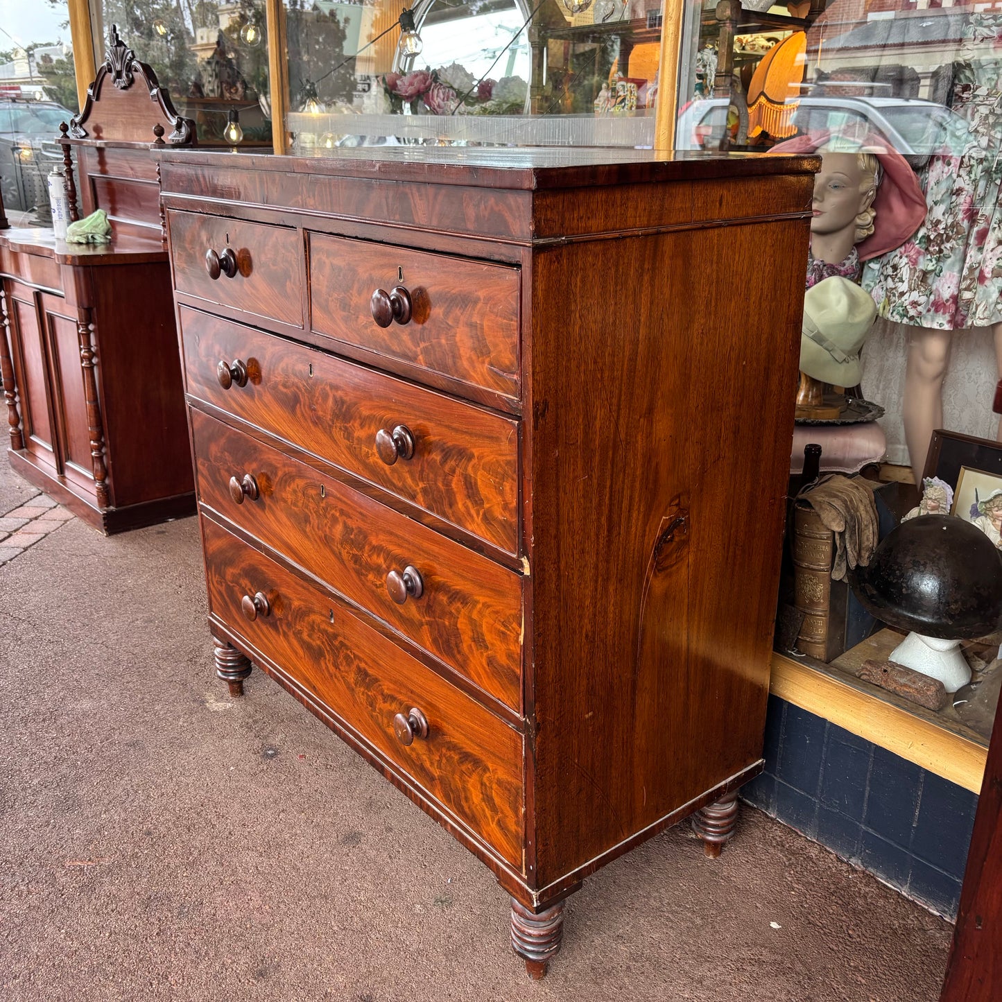 Antique Cedar & Flame Mahogany Chest of Drawers, c.1840–1860