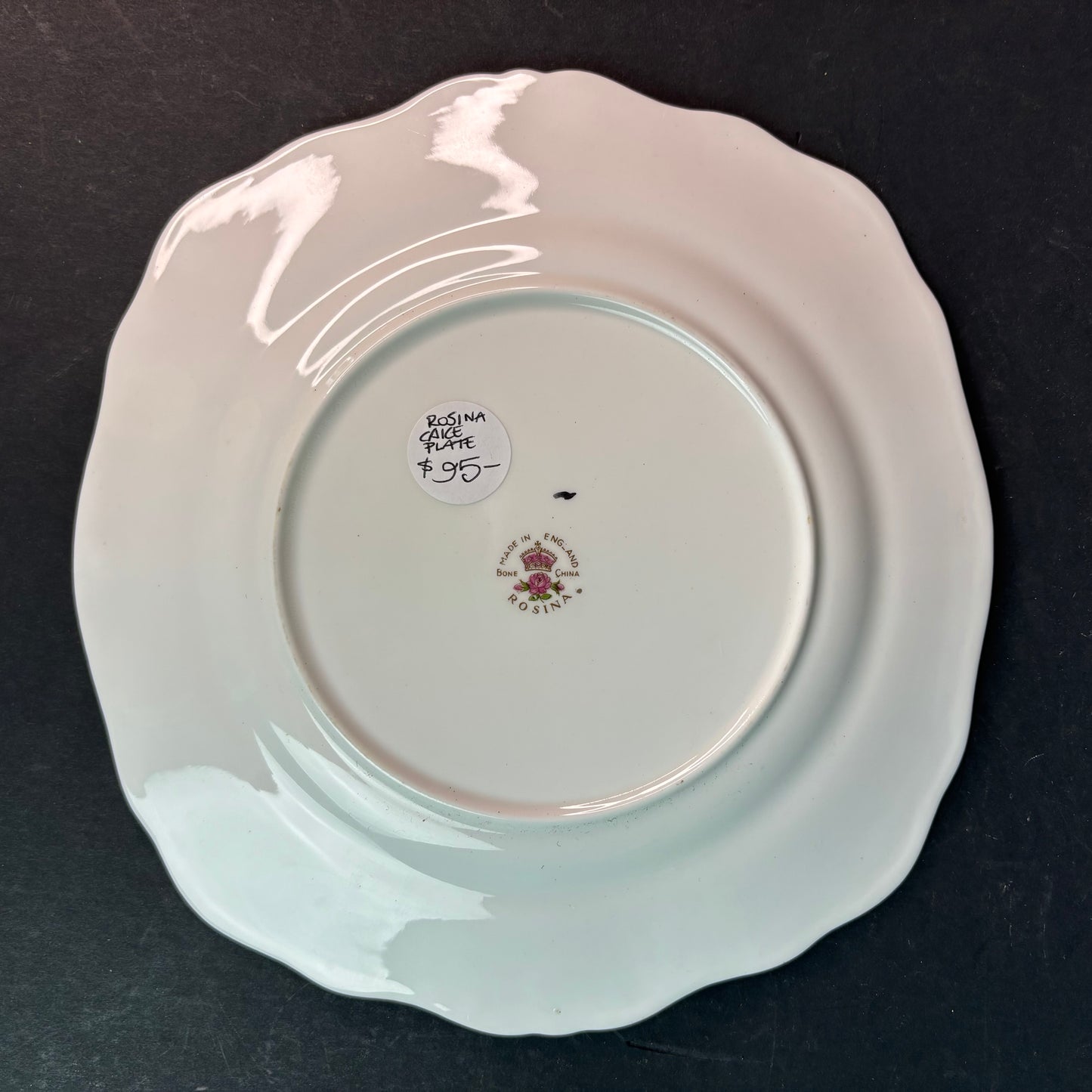 Rosina Bone China Chintz Cake Plate Black Floral England c.1940s–50s