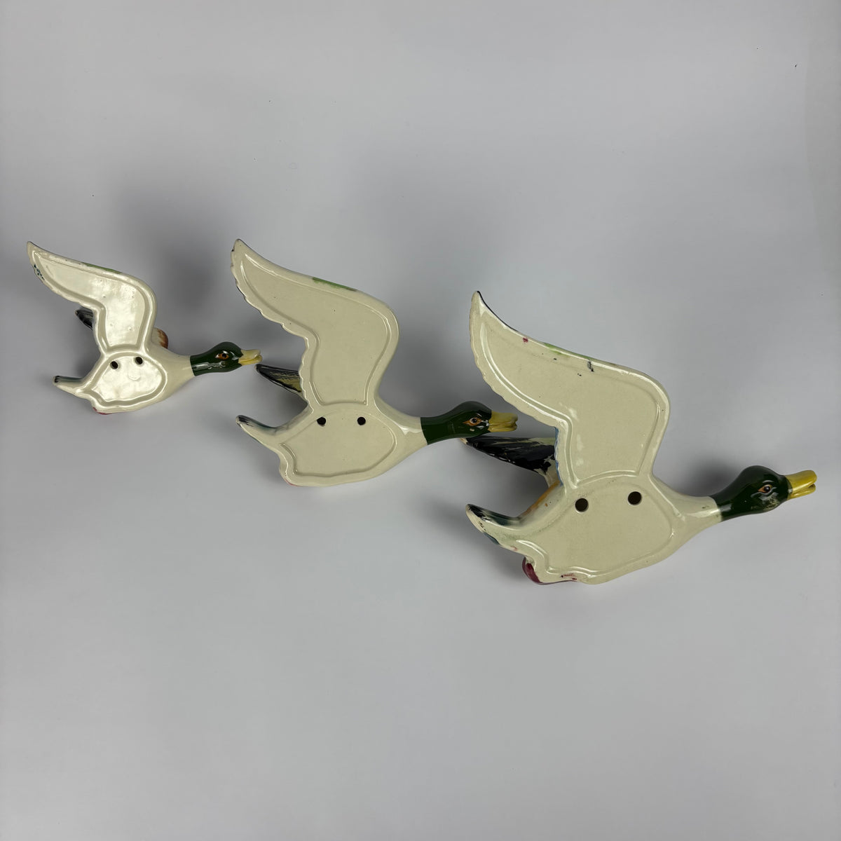 Vintage Ceramic Flying Mallard Ducks Wall Plaques – Set of 3 c.1950s